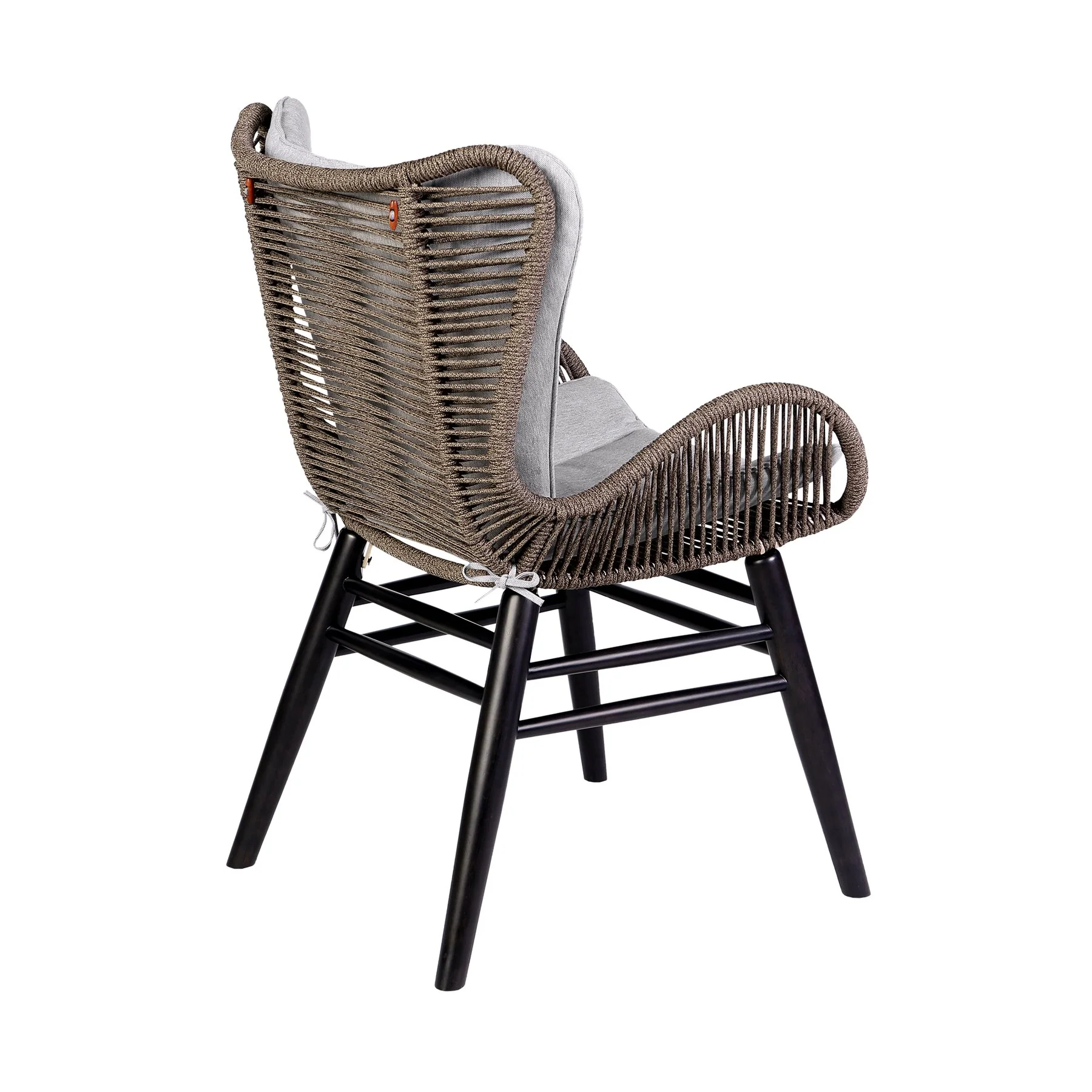 Kylie and Mateo 5 Piece Outdoor Patio Dining Set in Dark Eucalyptus Wood with Truffle Rope and Gray Cushions - Image 3