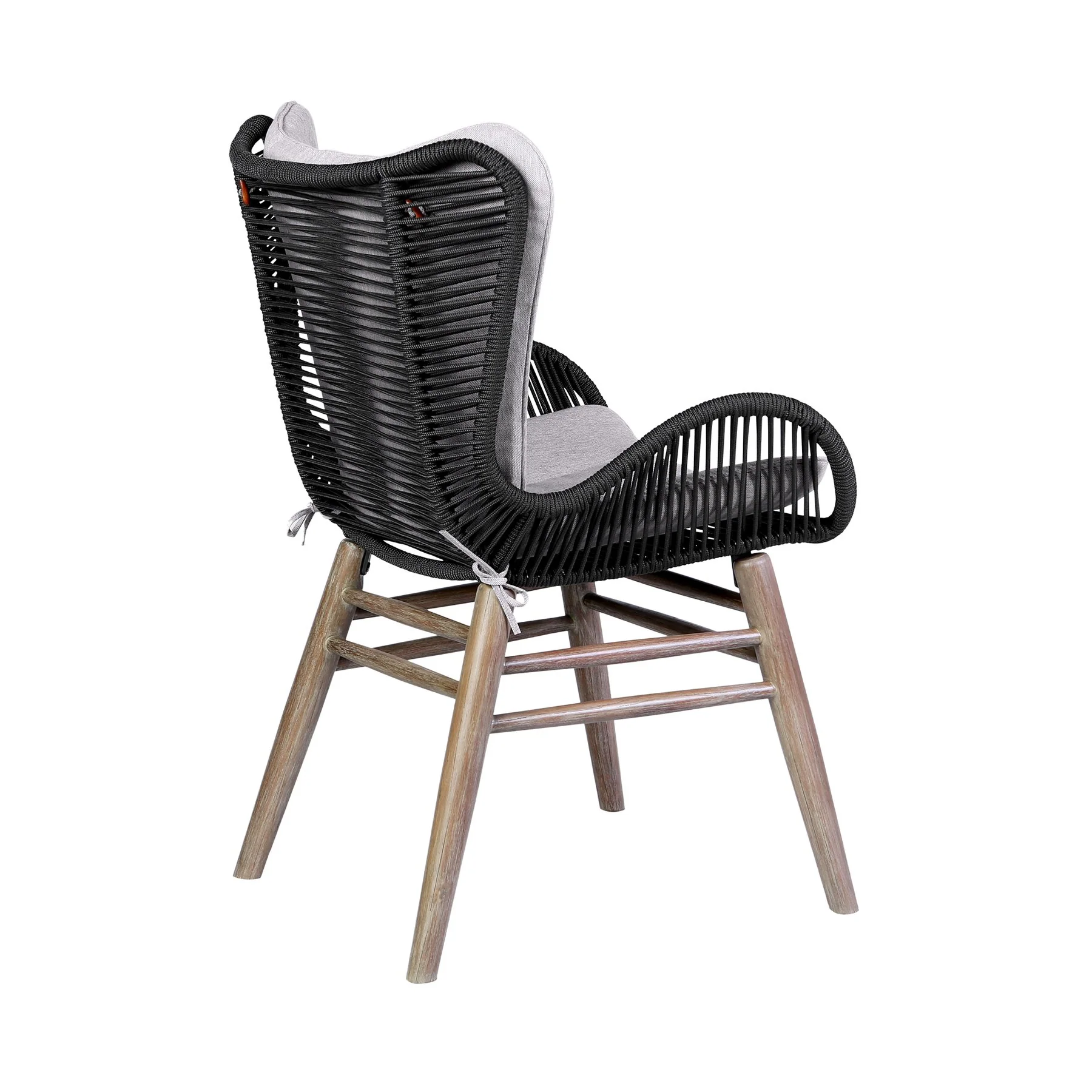 Kylie and Mateo 5 Piece Outdoor Patio Dining Set in Light Eucalyptus Wood with Charcoal Rope and Gray Cushions - Image 3