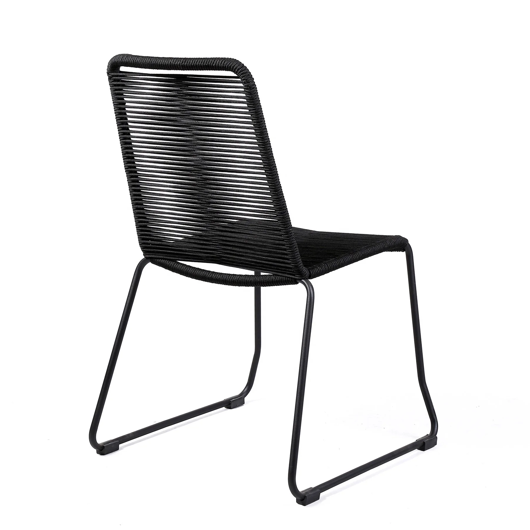 Kylie and Shasta 3 Piece Outdoor Patio 36" Dining Set in Black Eucalyptus Wood and Black Rope - Image 3