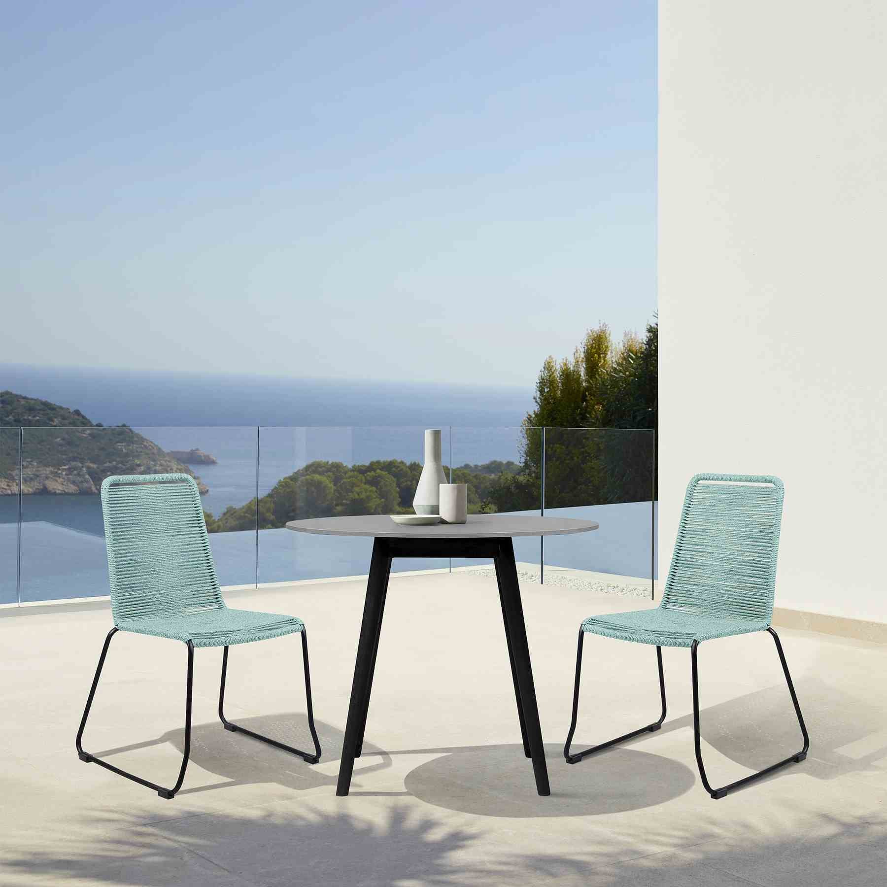 Kylie and Shasta 3 Piece Outdoor Patio 36" Dining Set in Black Eucalyptus Wood and Wasabi Rope - Image 14