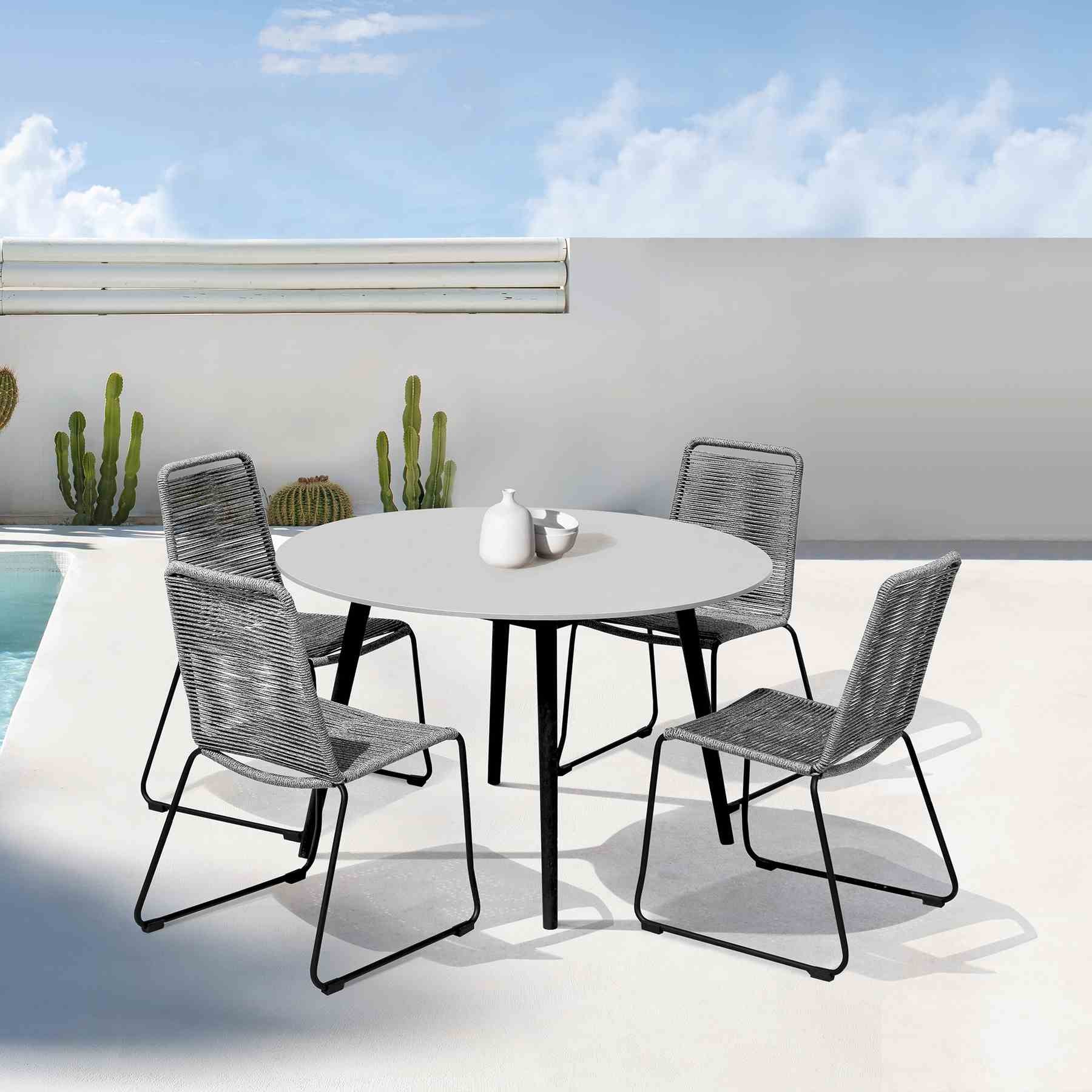 Kylie and Shasta 5 Piece Patio Outdoor Dining Set in Gray Rope with Black Eucalyptus Wood - Image 14