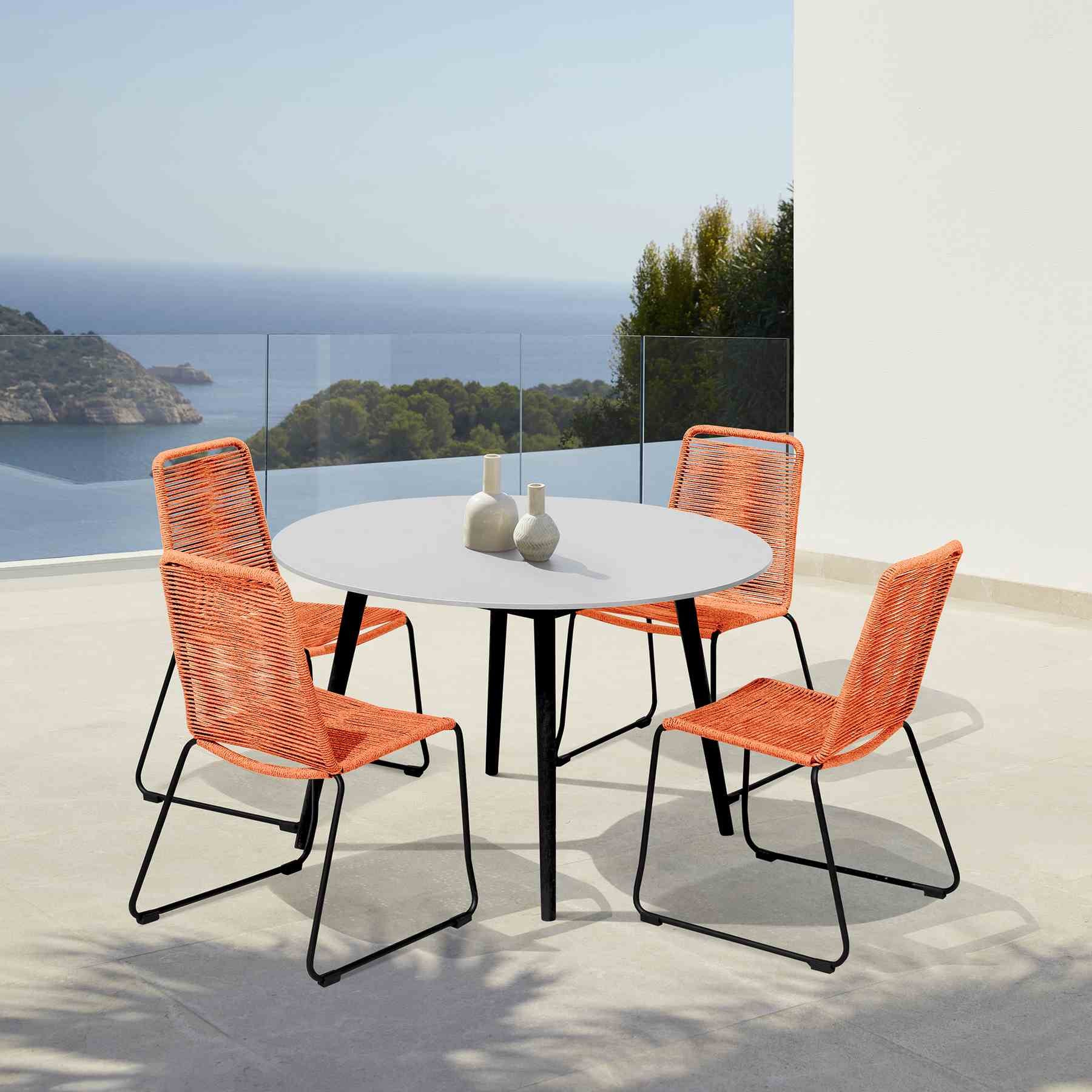 Kylie and Shasta 5 Piece Patio Outdoor Dining Set in Tangerine Rope with Black Eucalyptus Wood - Image 14