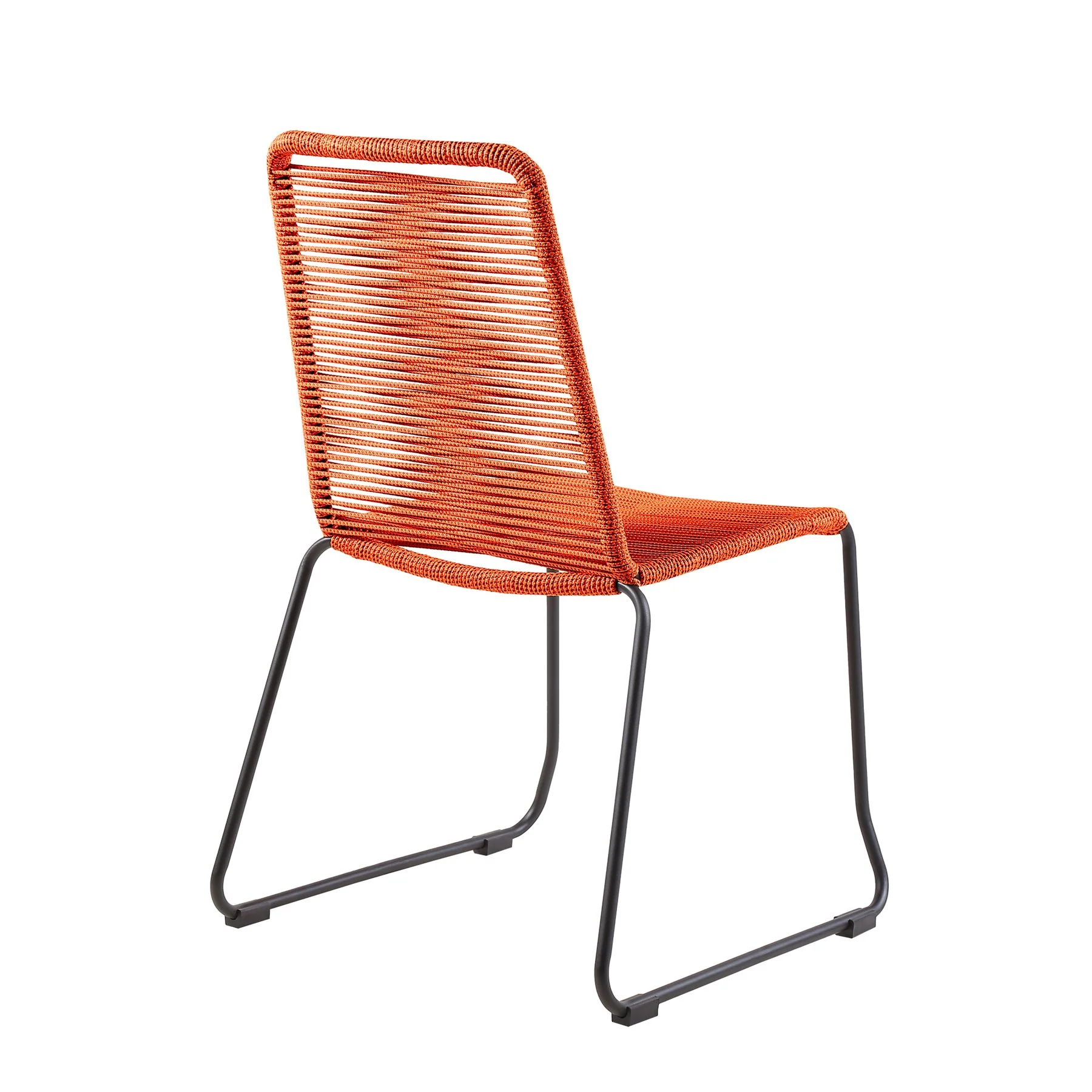 Kylie and Shasta 5 Piece Patio Outdoor Dining Set in Tangerine Rope with Black Eucalyptus Wood - Image 3