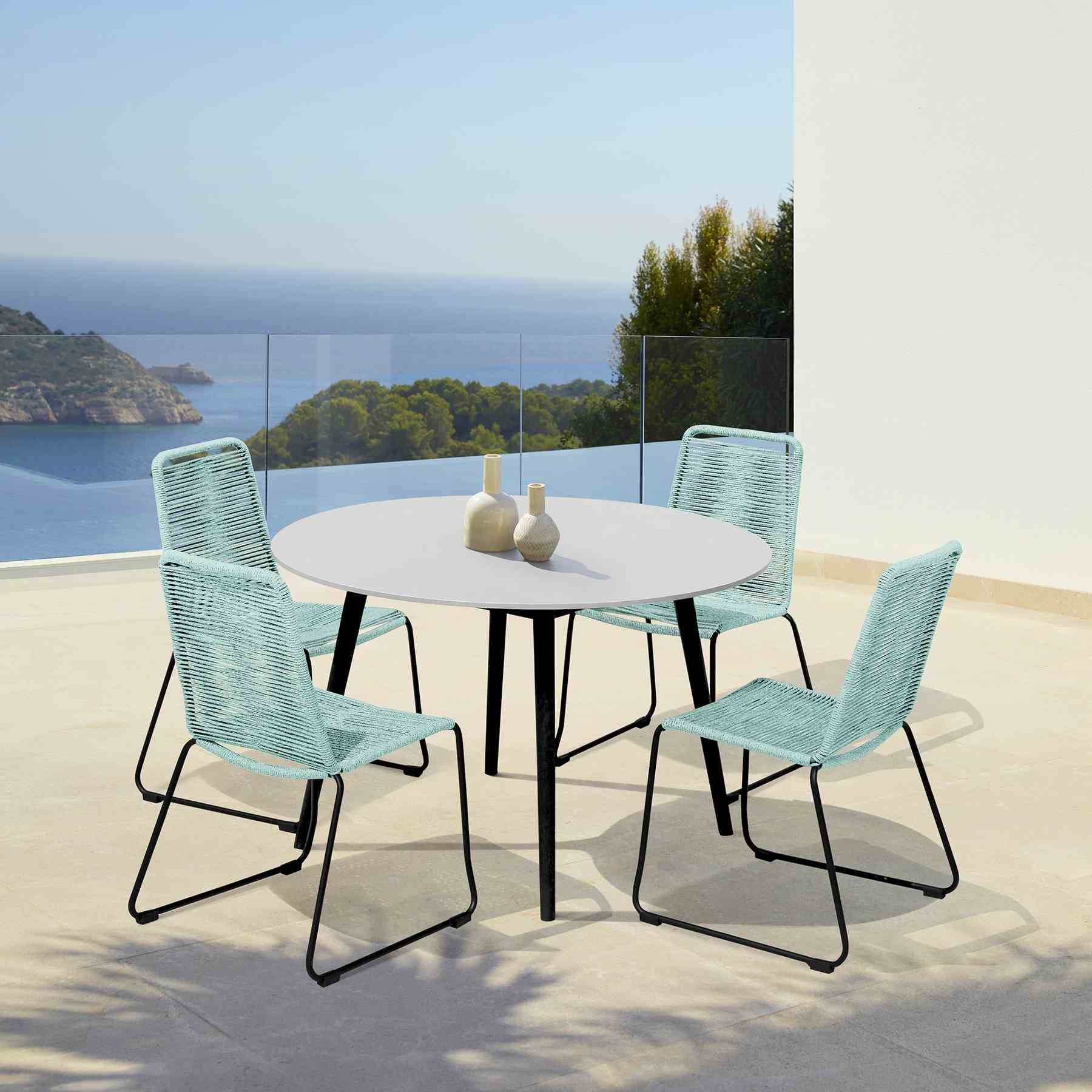 Kylie and Shasta 5 Piece Patio Outdoor Dining Set in Wasabi Rope with Black Eucalyptus Wood - Image 14