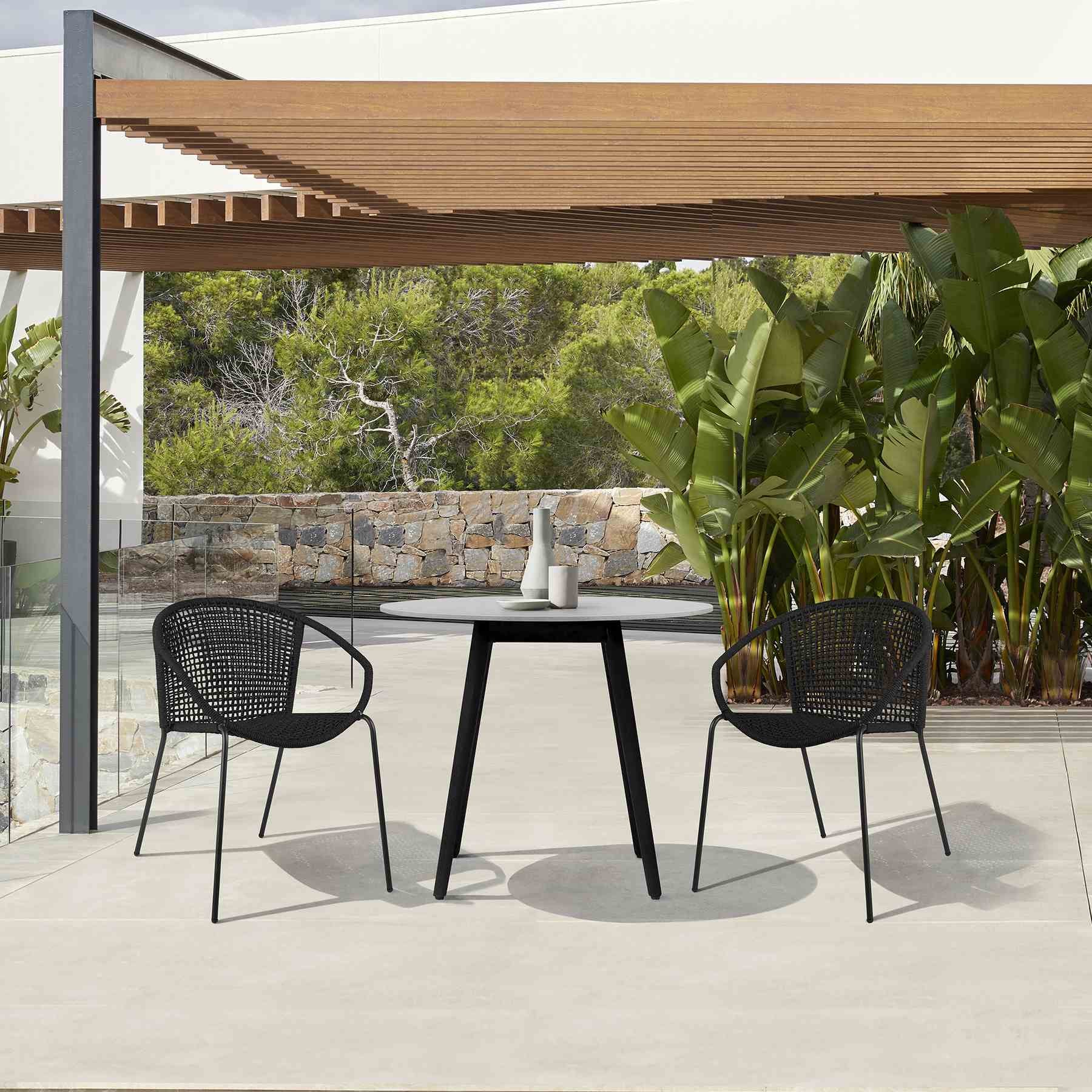 Kylie and Snack 3 Piece Outdoor Patio 36" Dining Set in Black Eucalyptus Wood and Black Rope - Image 14