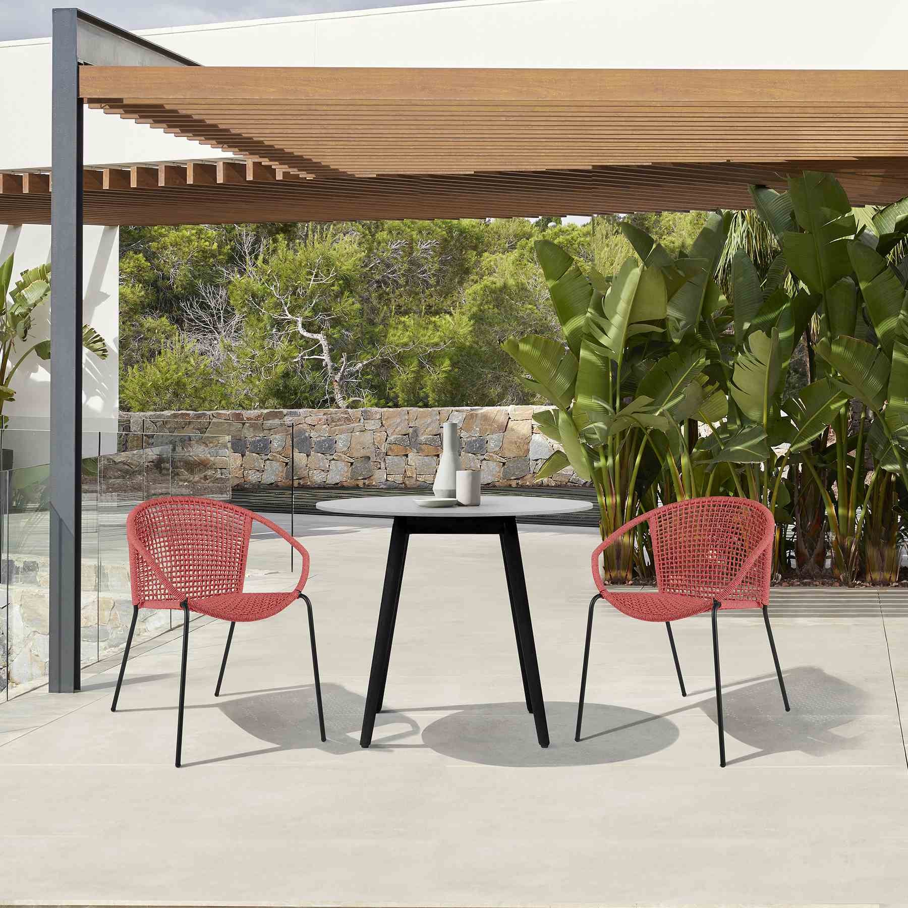 Kylie and Snack 3 Piece Outdoor Patio 36" Dining Set in Black Eucalyptus Wood and Brick Red Rope - Image 14