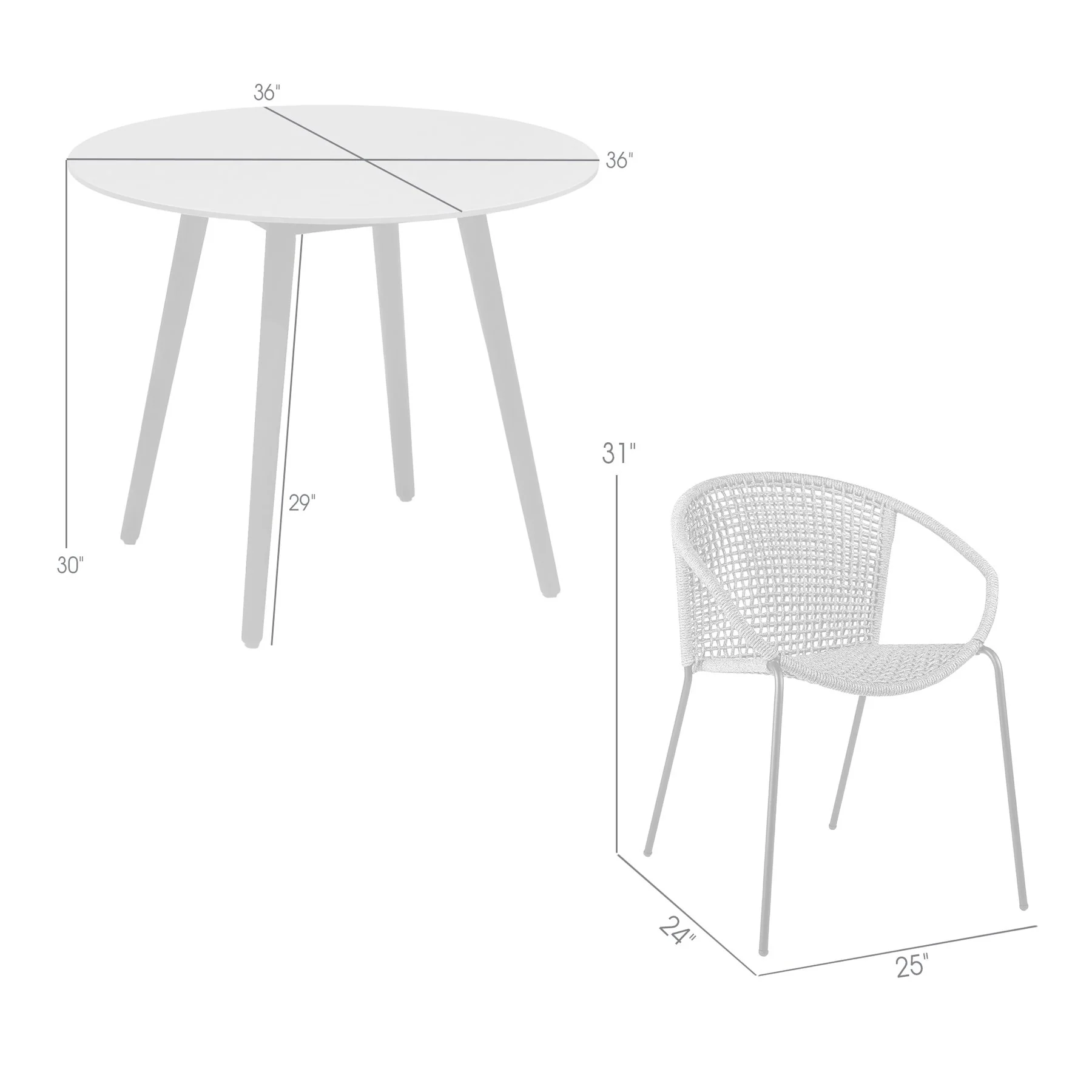 Kylie and Snack 3 Piece Outdoor Patio 36" Dining Set in Black Eucalyptus Wood and Gray Rope - Image 13