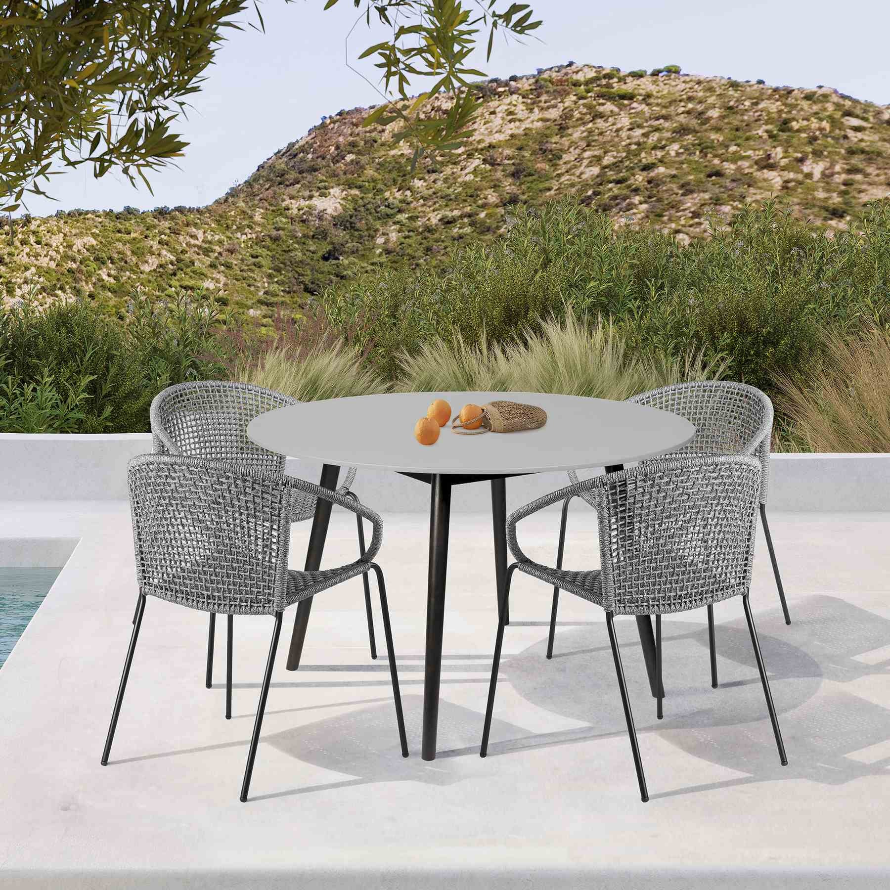 Kylie and Snack 5 Piece Outdoor Patio Dining Set in Gray Rope with Black Eucalyptus Wood - Image 14