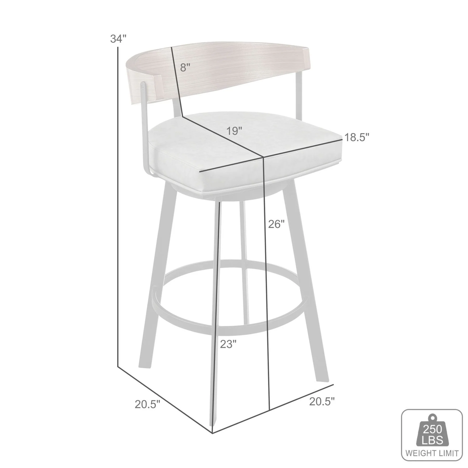 Lacey 26" Swivel Counter Stool in Black Iron with Walnut Finish and Vintage Black Faux Leather - Image 9
