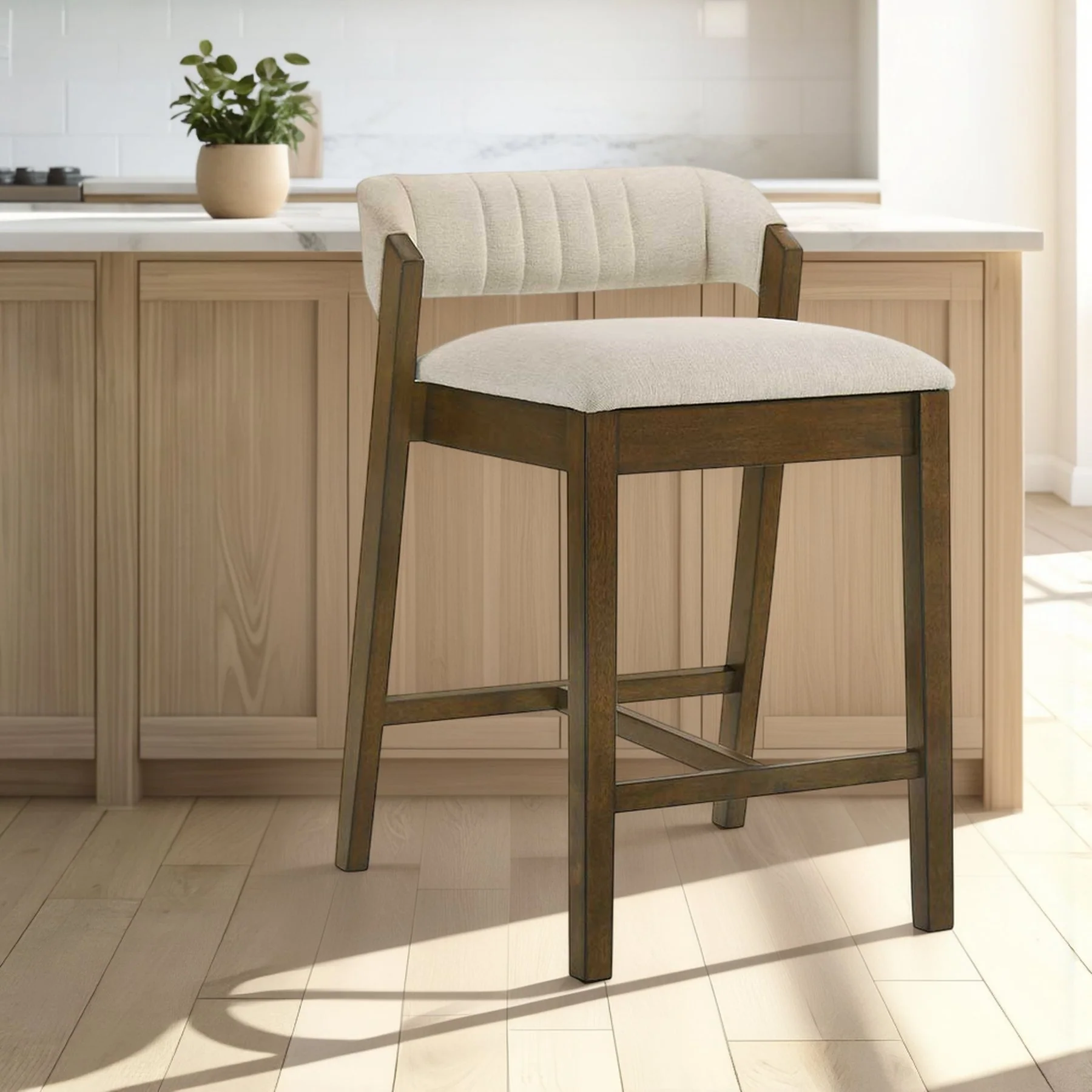 Landyn 26 in. Sepia Brown Counter Height Rubberwood Barstool with Ecru Fabric Seat - Image 9
