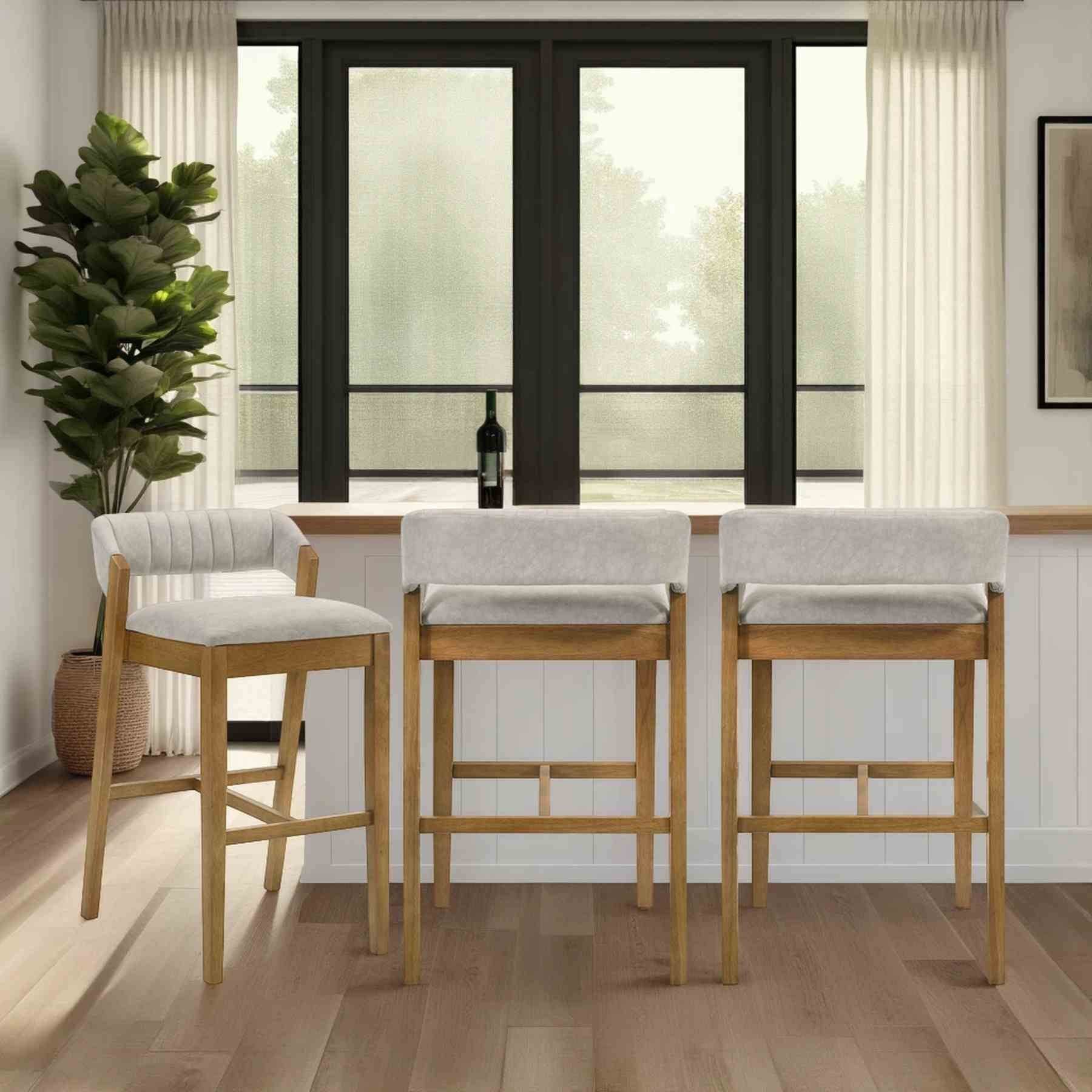 Landyn 30 in. Amber Glow Bar Height Rubberwood Barstool with Grey Grey Fabric Seat - Image 10