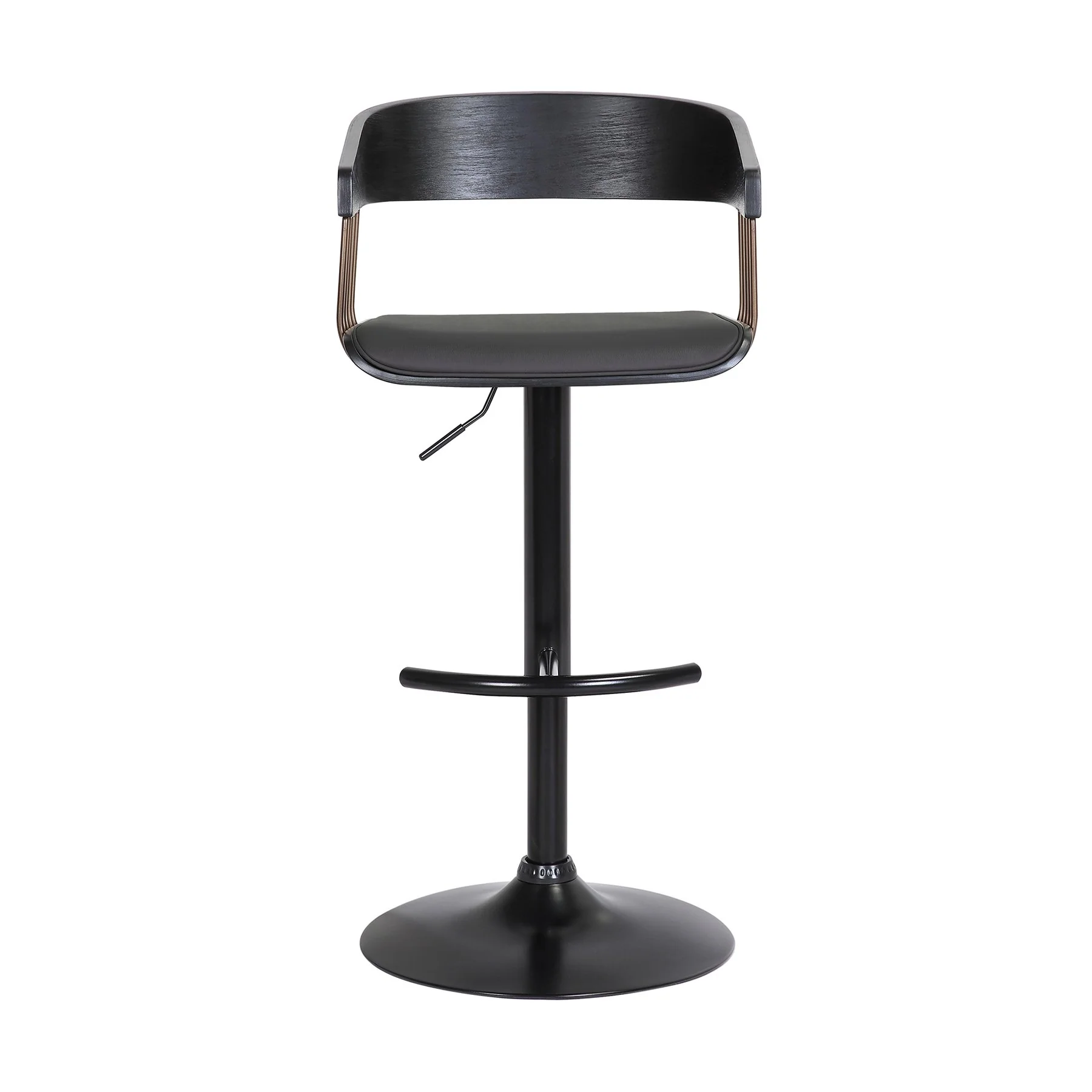 Larisa Adjustable Black Wood Bar Stool in Black Faux Leather with Golden Bronze and Black Metal - Image 2