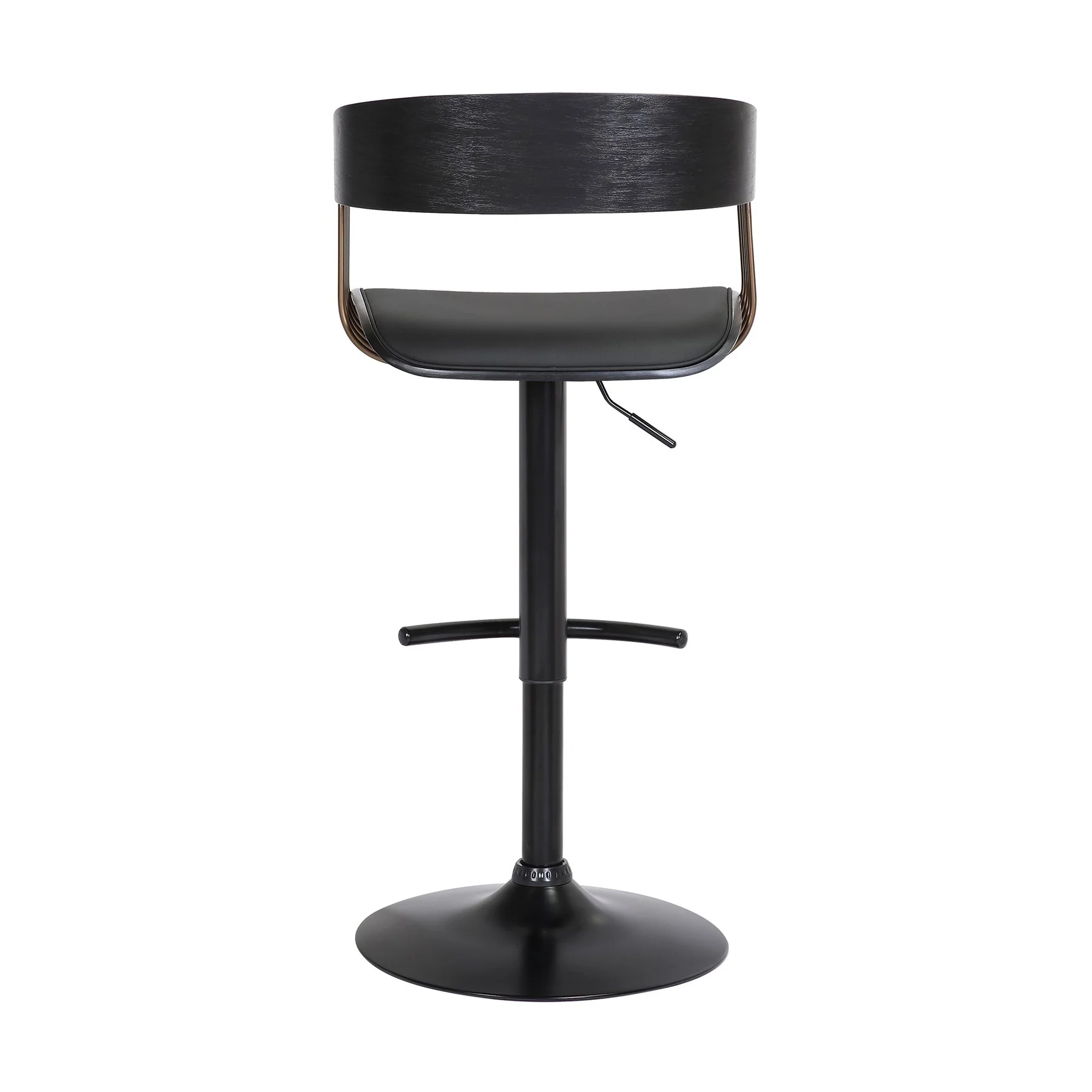 Larisa Adjustable Black Wood Bar Stool in Black Faux Leather with Golden Bronze and Black Metal - Image 5