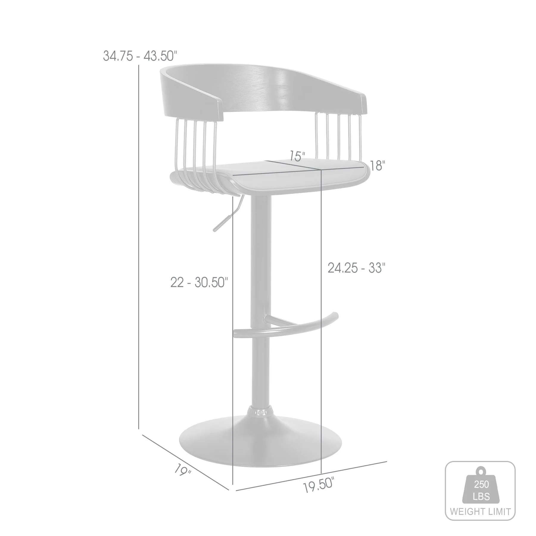 Larisa Adjustable Black Wood Bar Stool in Gray Faux Leather with Golden Bronze and Black Metal - Image 9