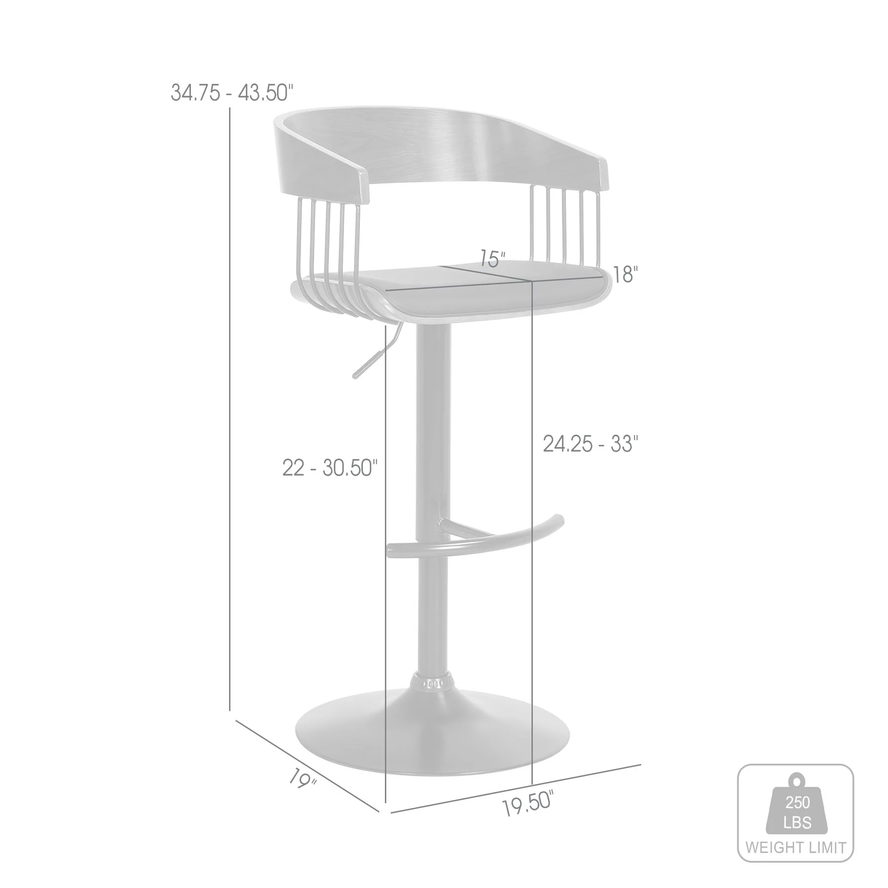 Larisa Adjustable Walnut Wood Bar Stool in Black Faux Leather with Black Metal - Image 9