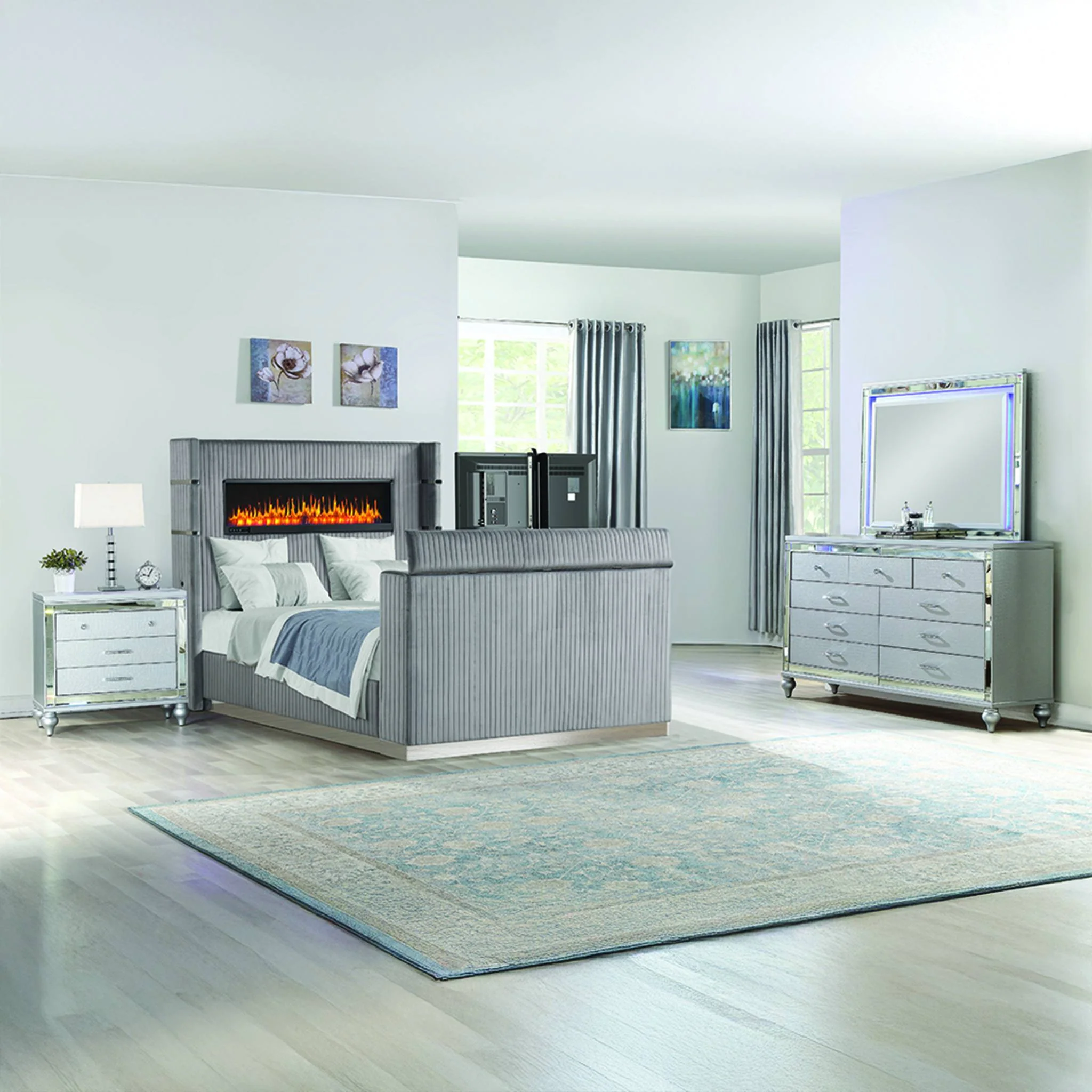 Lavish Queen 4PC Bedroom Set Gray - Image 18