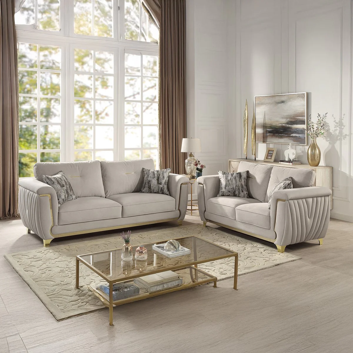 Leena 2PC Living Room Set Beige - Image 10