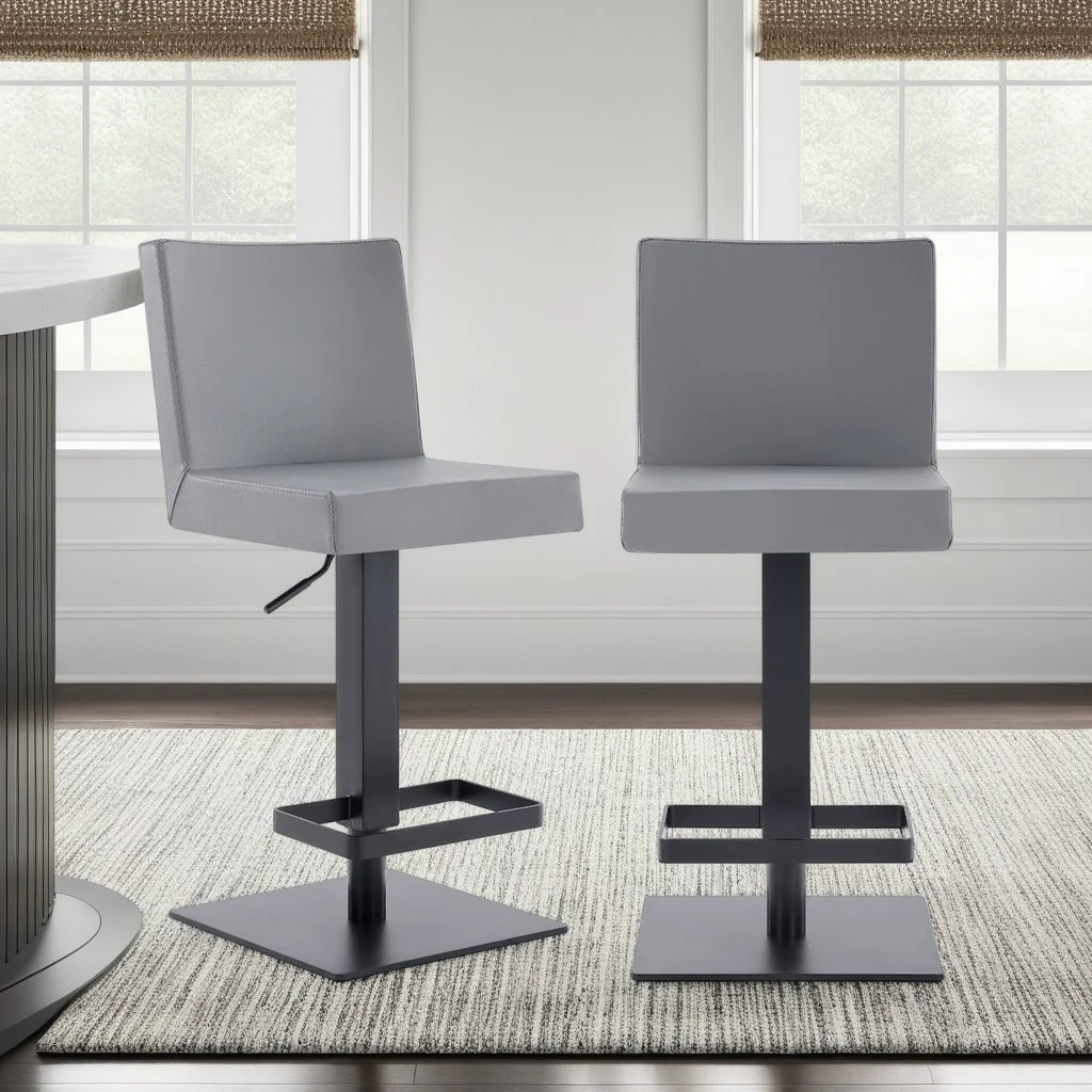 Legacy Adjustable Height Swivel Gray Faux Leather and Black Metal Bar Stool - Image 8