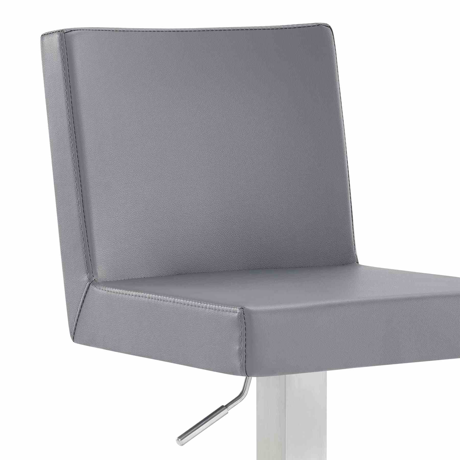 Legacy Adjustable Height Swivel Gray Faux Leather and Brushed Stainless Steel Bar Stool - Image 5