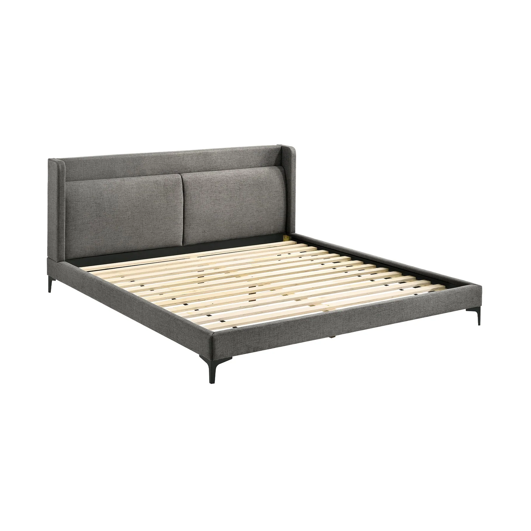 Legend 3 Piece Gray Fabric King Platform Bed and Nightstands Bedroom Set - Image 2