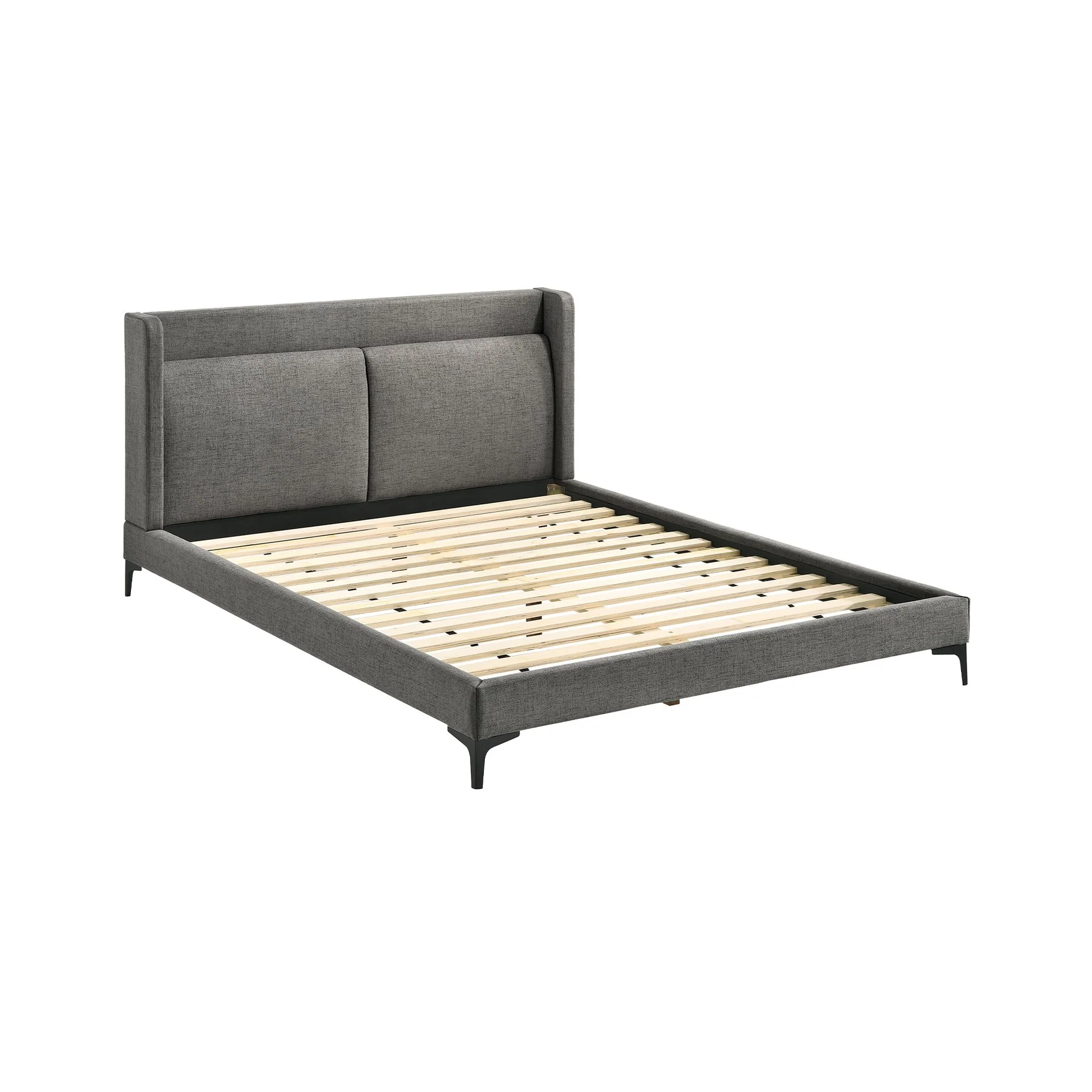 Legend 3 Piece Gray Fabric Queen Platform Bed and Nightstands Bedroom Set - Image 2