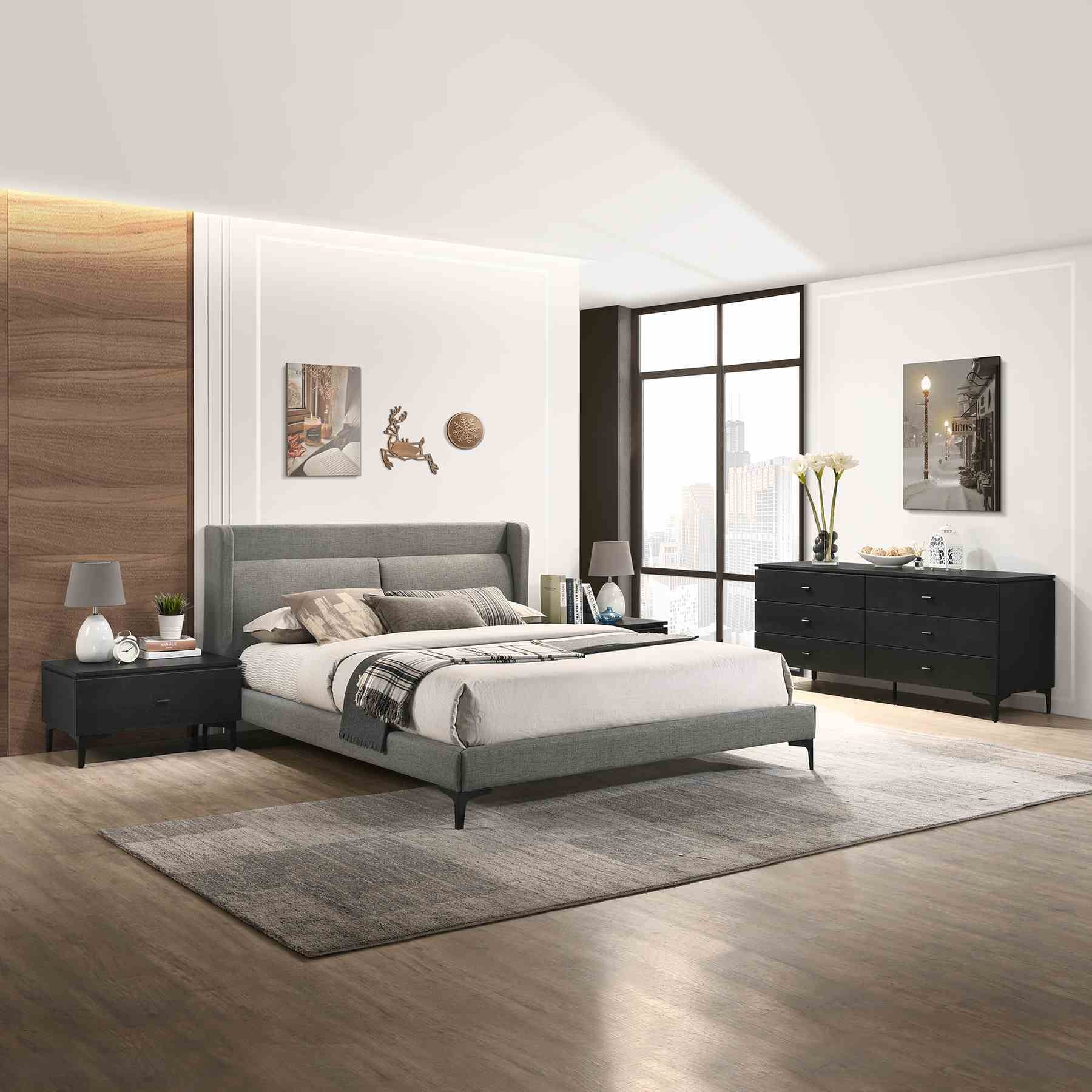Legend 4 Piece Gray Fabric Queen Platform Bedroom Set with Dresser and Nightstands - Image 10