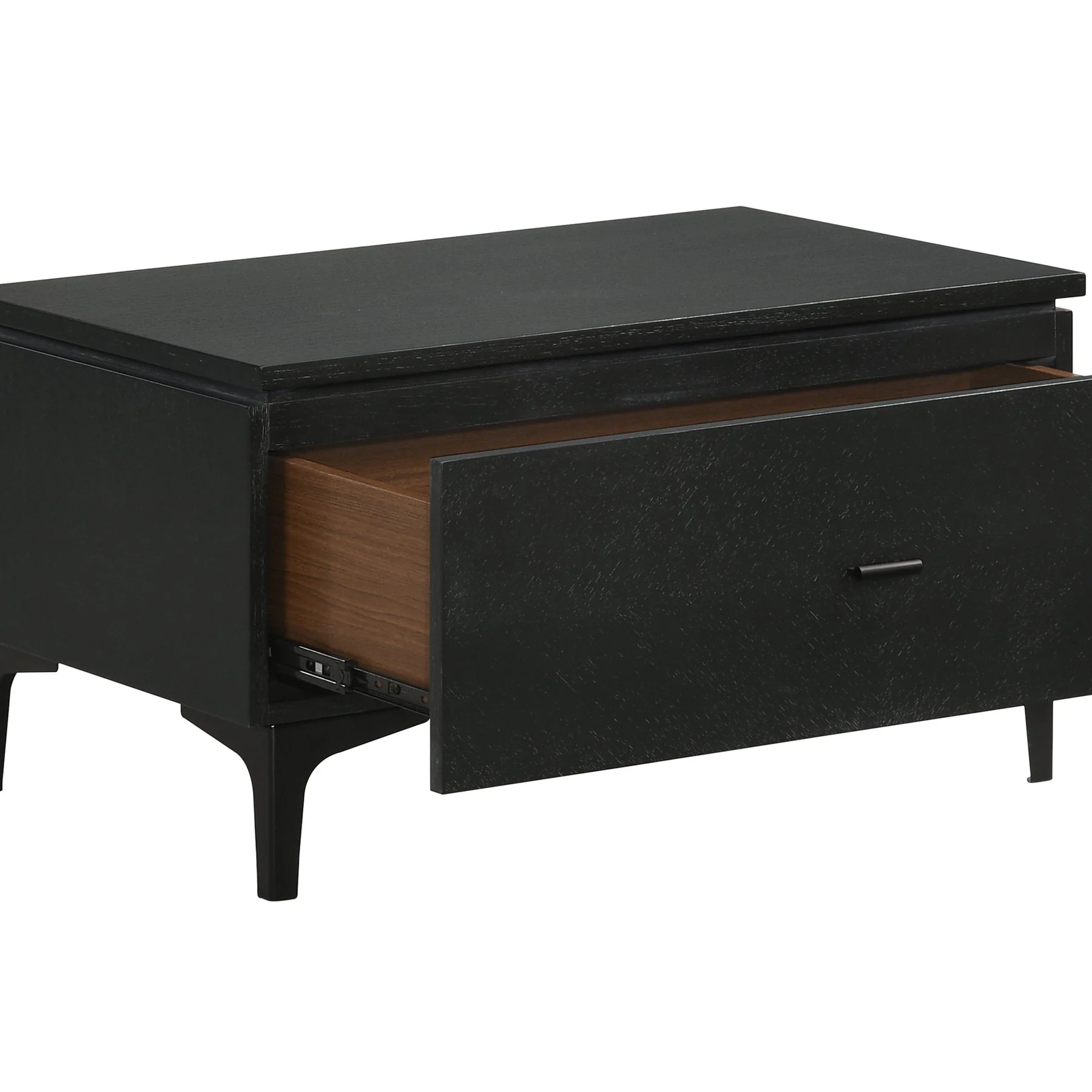 Legend Black Glaze Ash Veneer 1 Drawer Nightstand with Metal Legs - Image 5