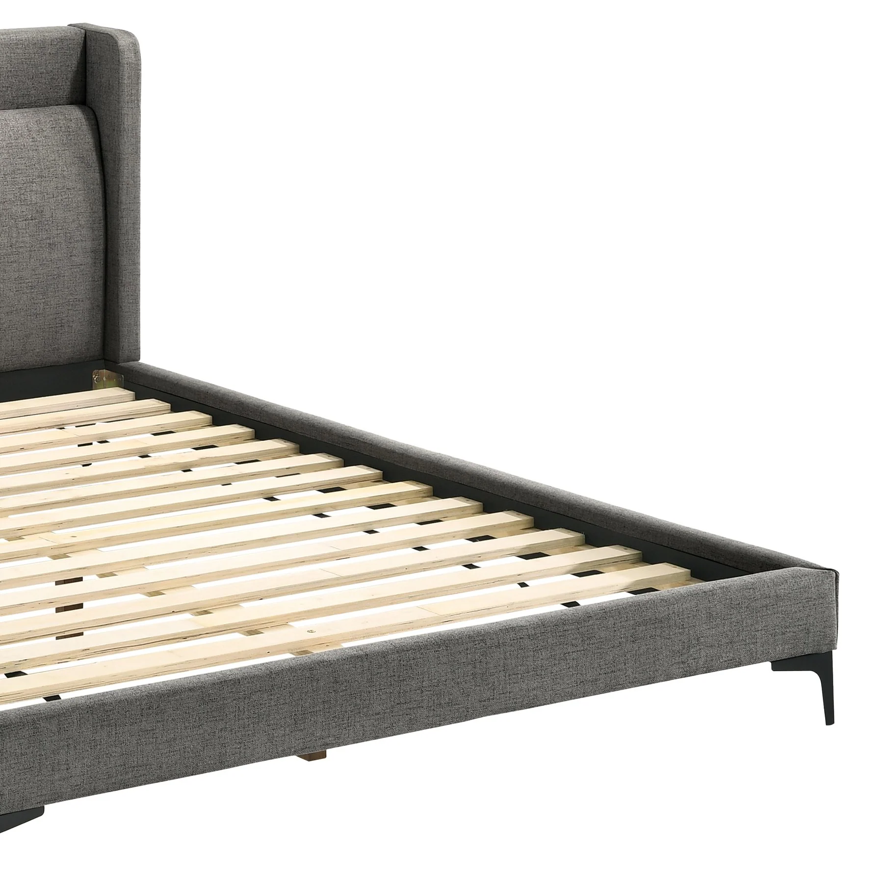 Legend Gray Fabric Queen Platform Bed with Black Metal Legs - Image 3