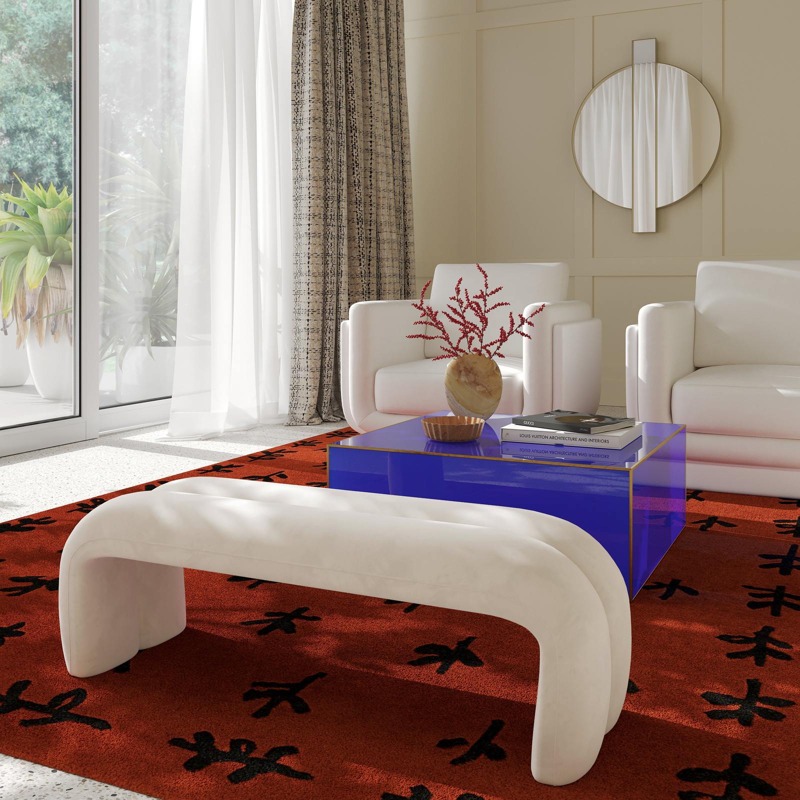 Leigh Cream Velvet Channeled Bench - Image 3