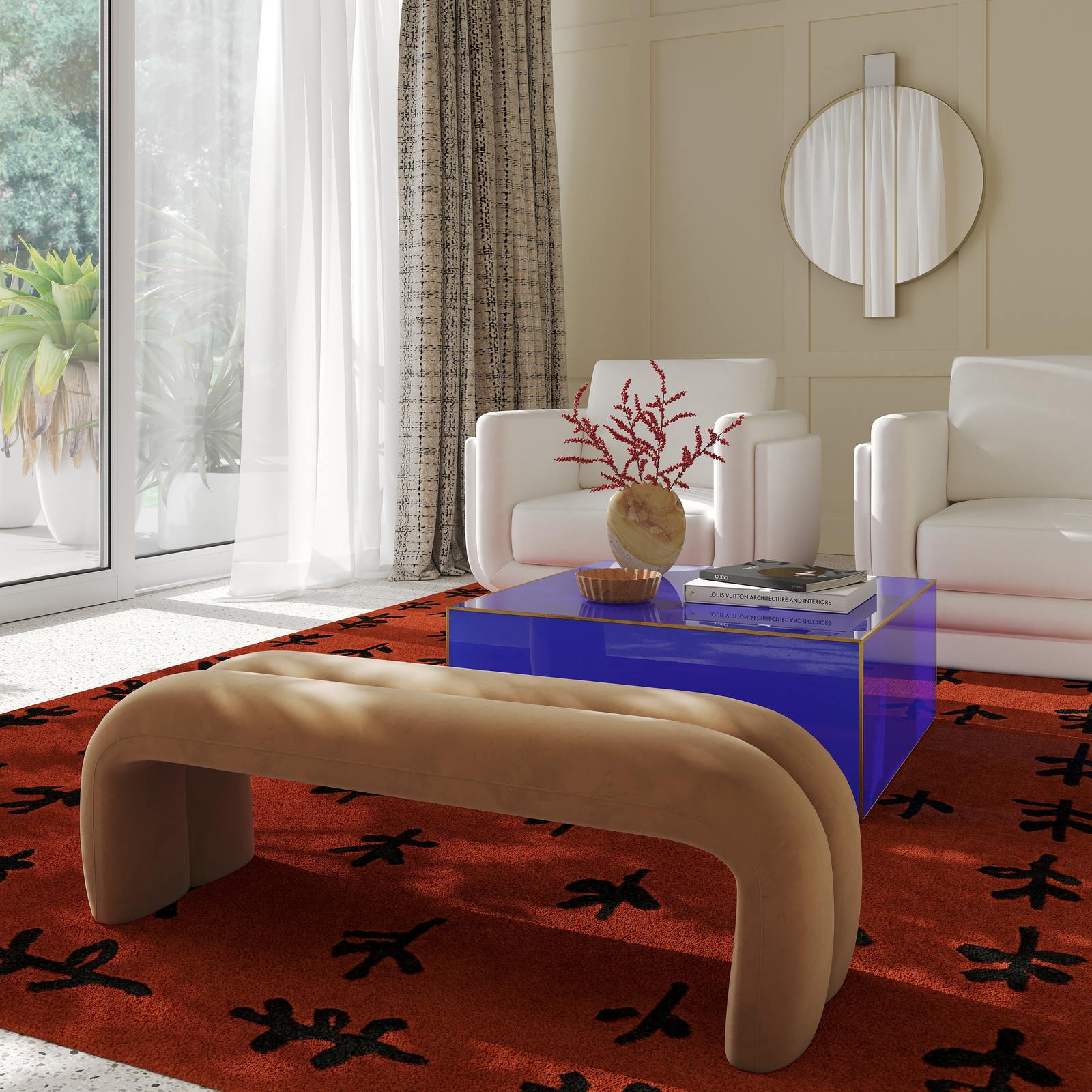Leigh Taupe Velvet Channeled Bench - Image 3