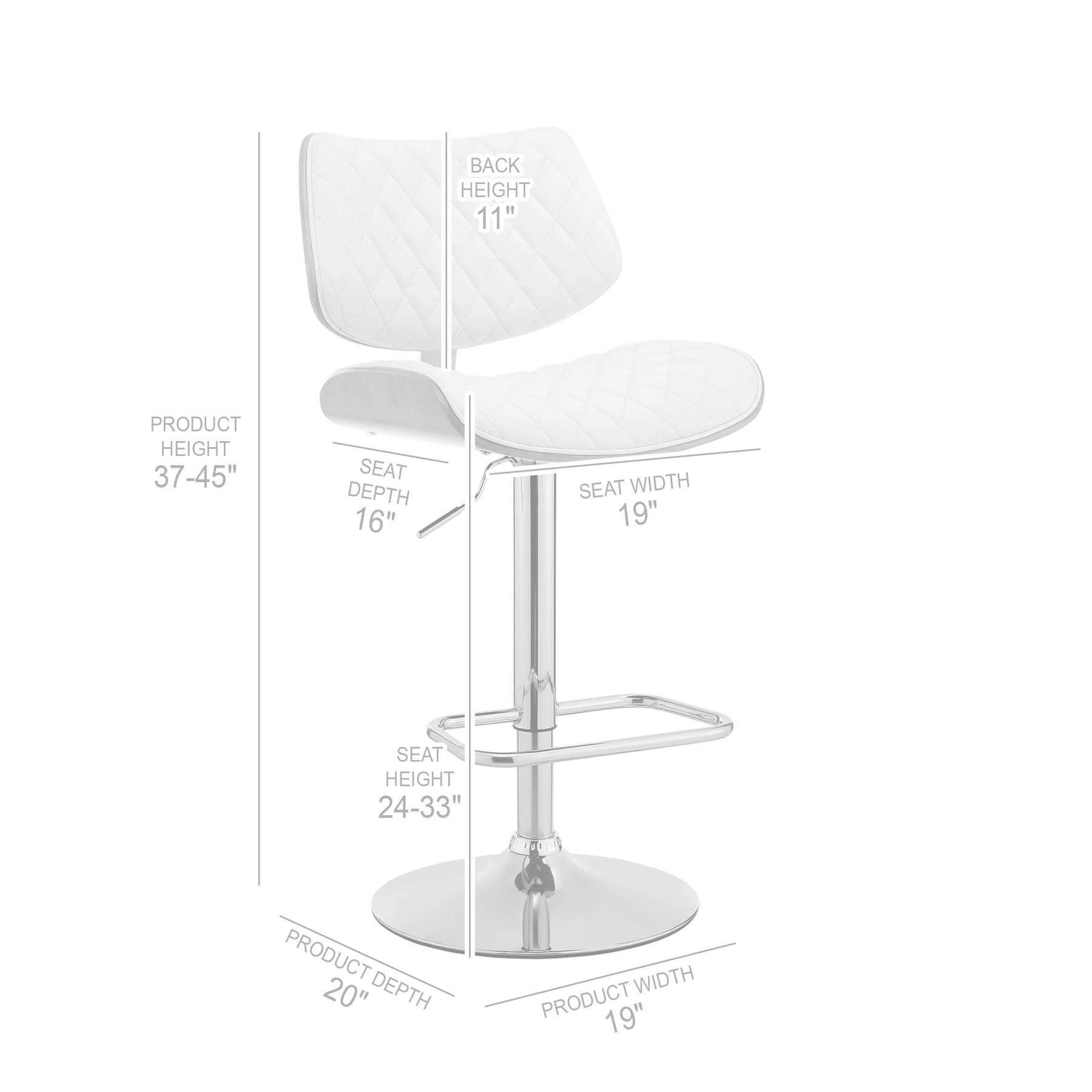 Leland Adjustable Black Faux Leather and Chrome Finish Bar Stool - Image 10