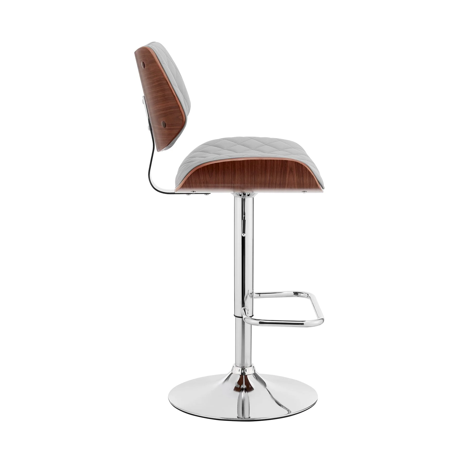Leland Adjustable Gray Faux Leather and Chrome Finish Bar Stool - Image 3