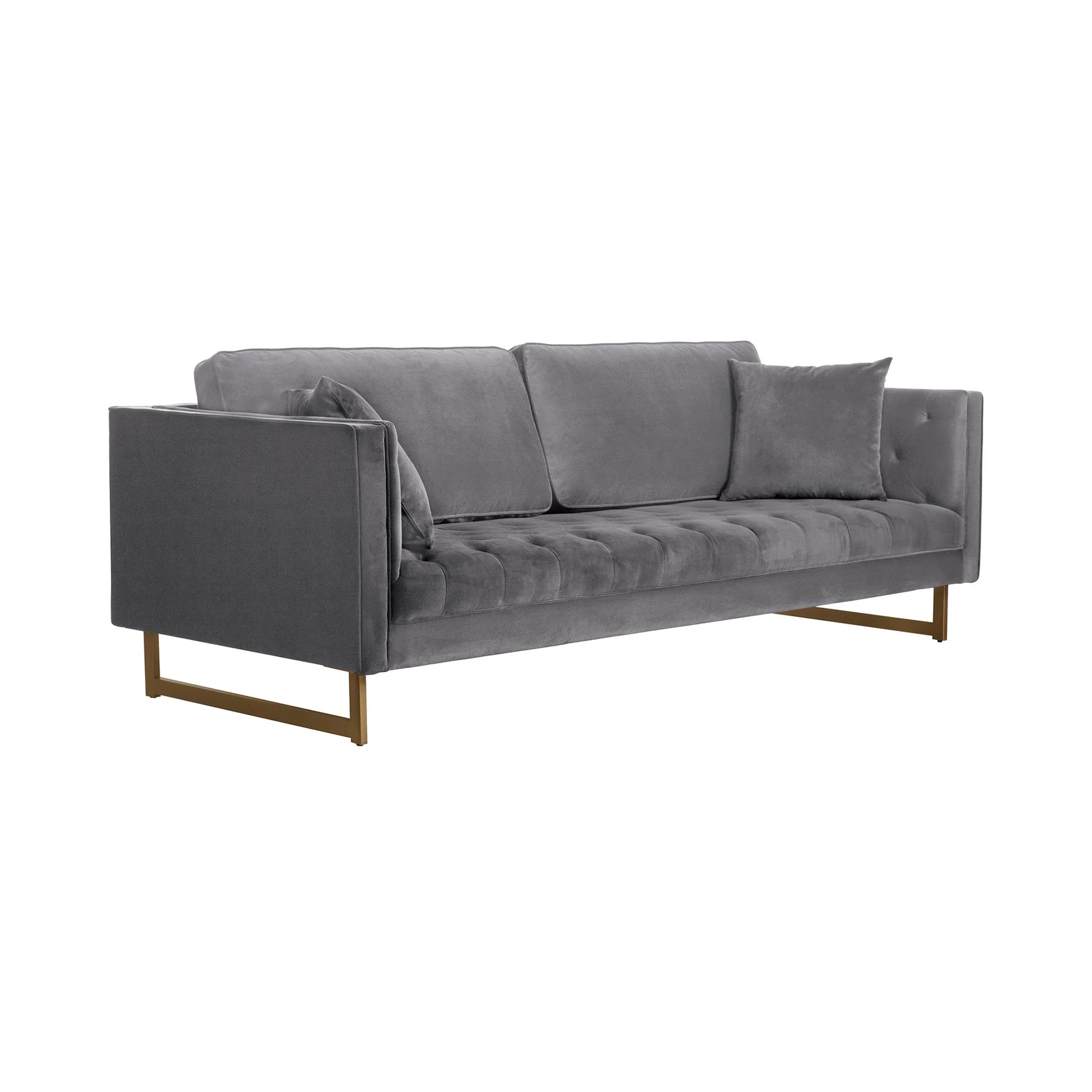 Lenox Gray Velvet Modern Sofa with Brass Legs - Image 2
