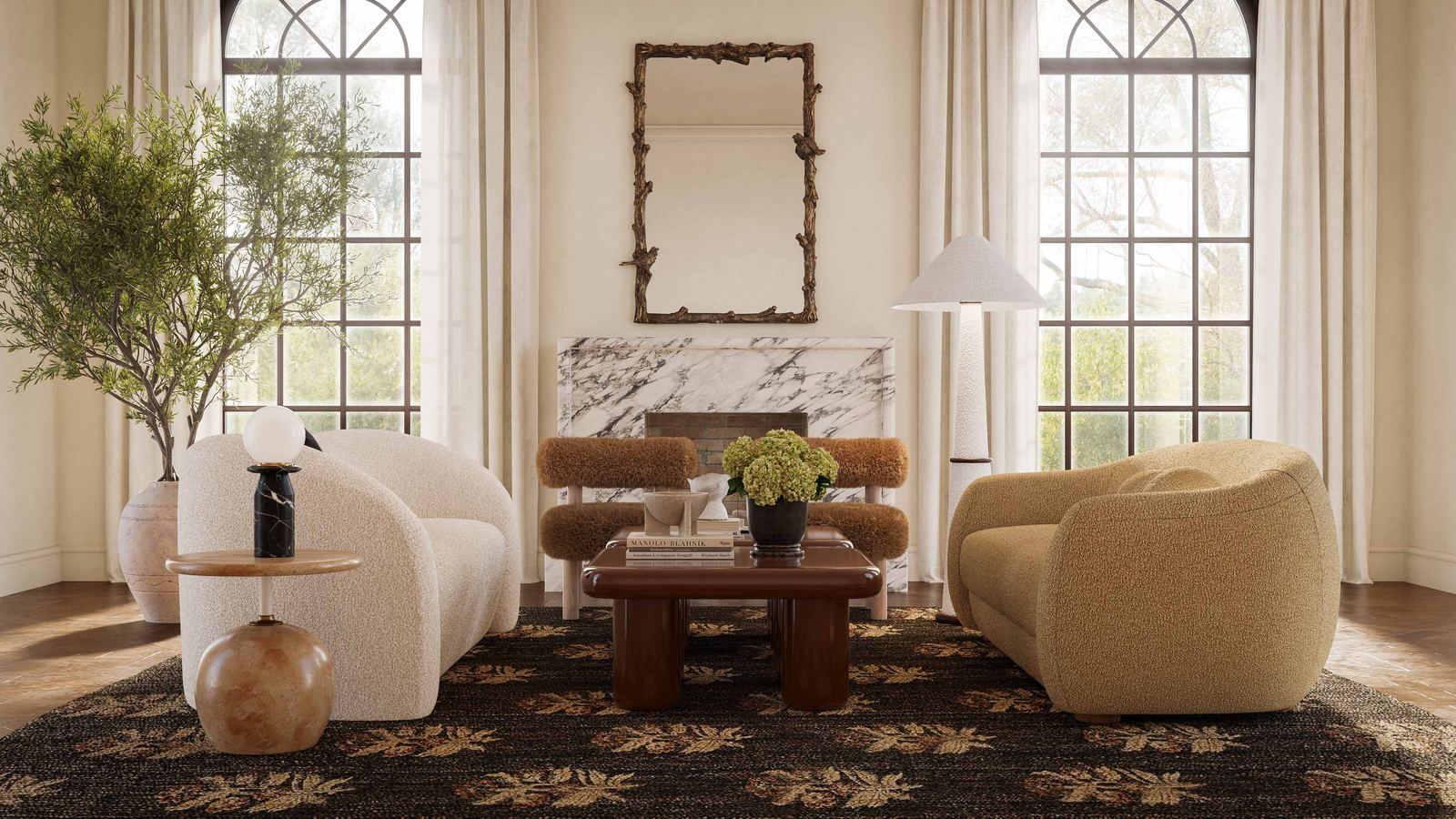 Leonie Beige Faux Shearling 84 inch Sofa - Image 3