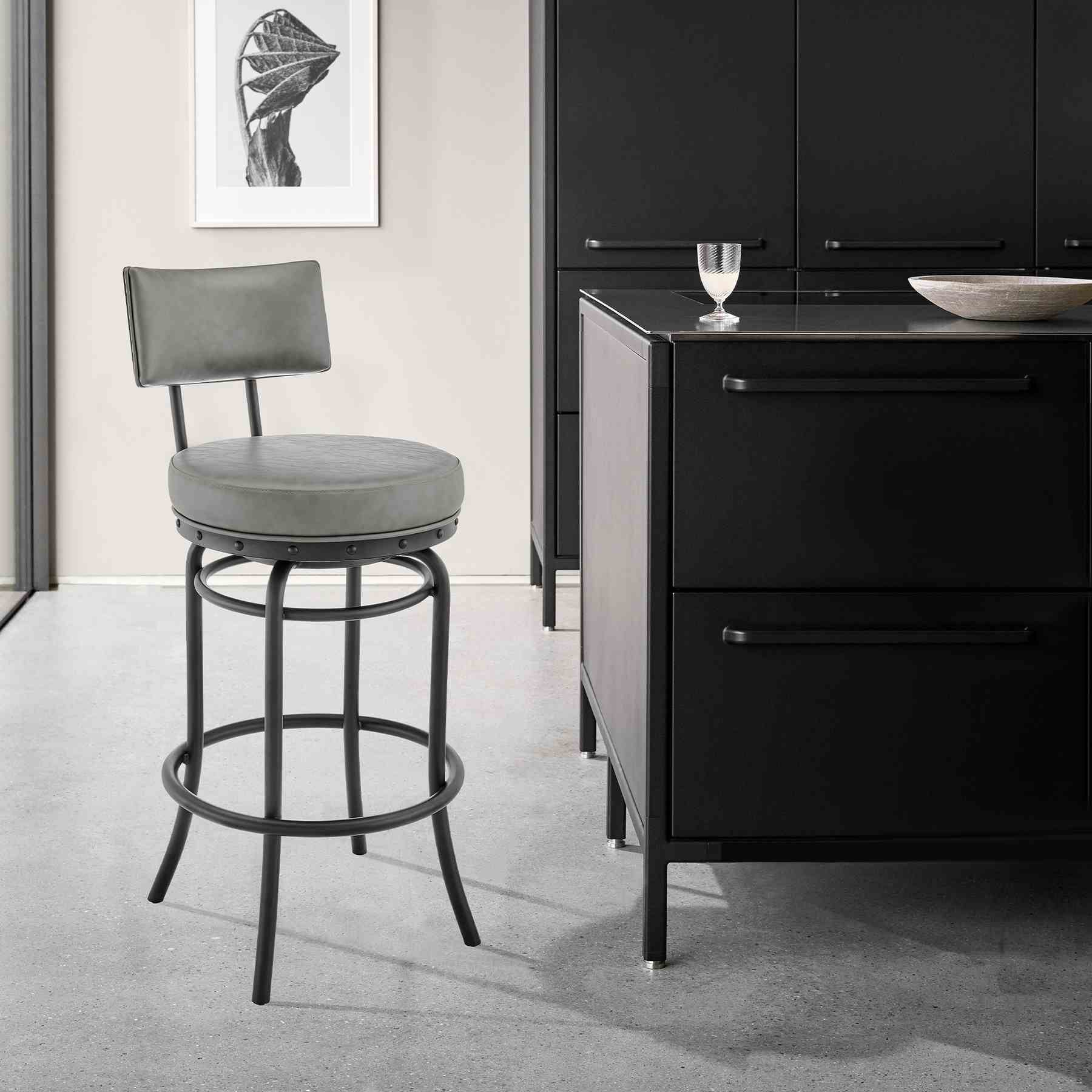 Leslie Swivel Counter or Bar Stool in Black Finish with Gray Faux Leather - Image 12