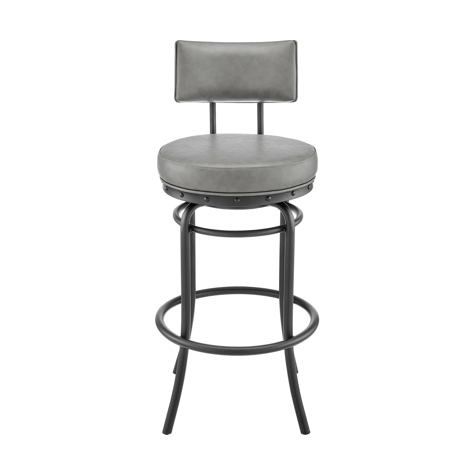 Leslie Swivel Counter or Bar Stool in Black Finish with Gray Faux Leather - Image 2