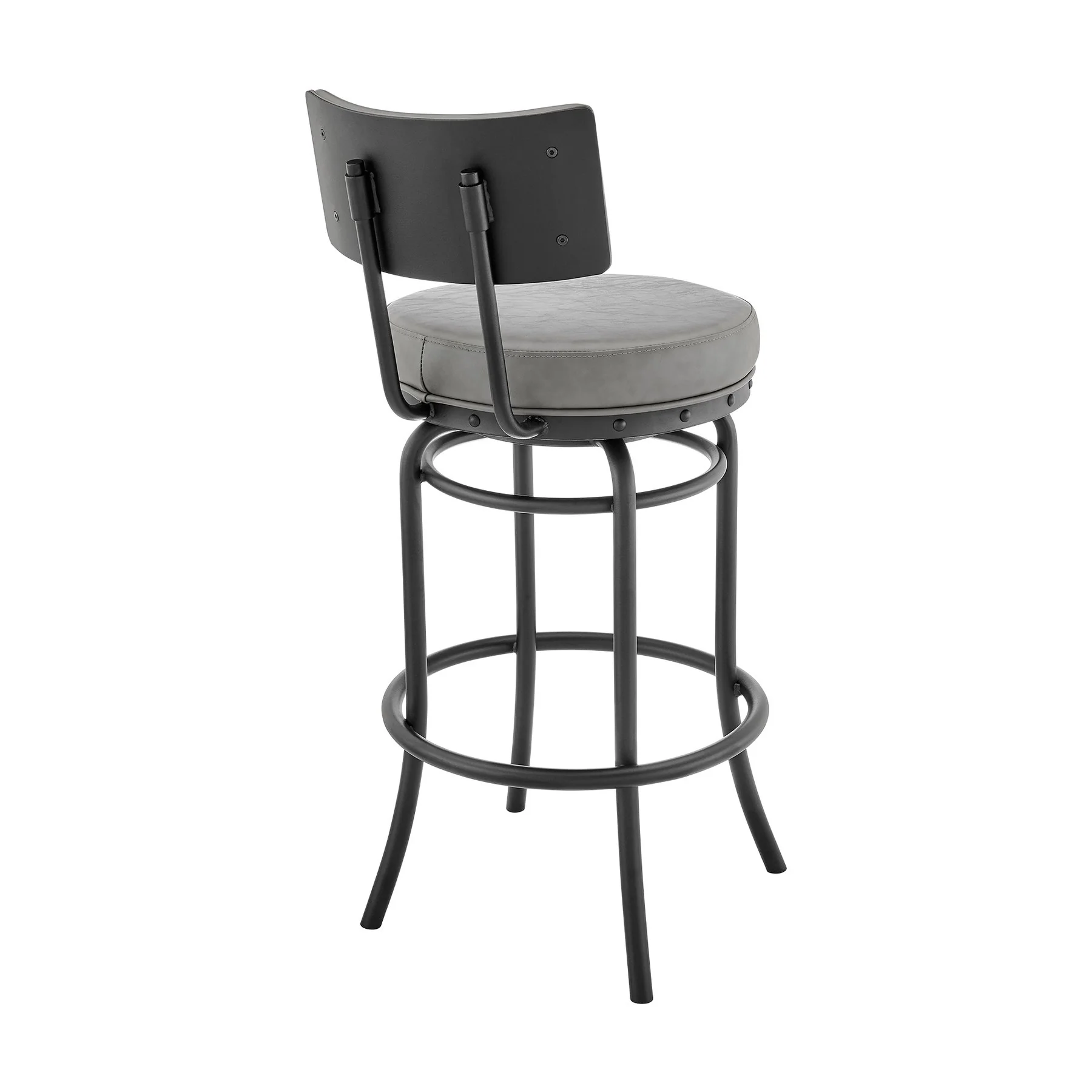 Leslie Swivel Counter or Bar Stool in Black Finish with Gray Faux Leather - Image 4