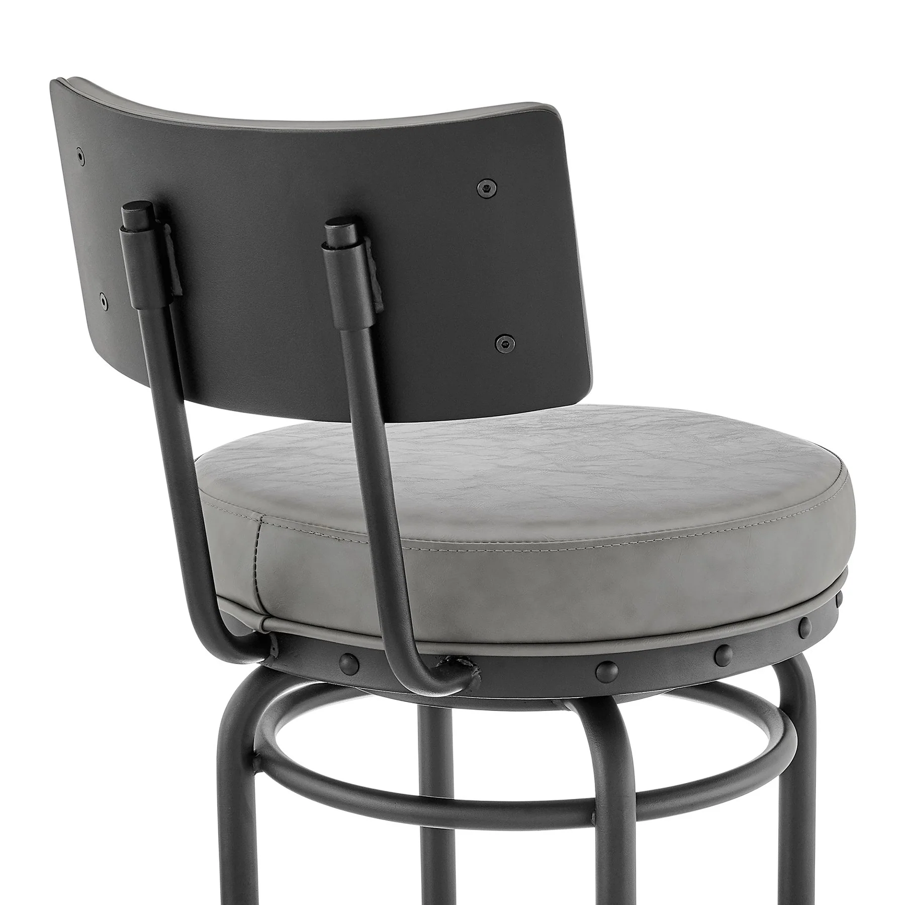 Leslie Swivel Counter or Bar Stool in Black Finish with Gray Faux Leather - Image 7