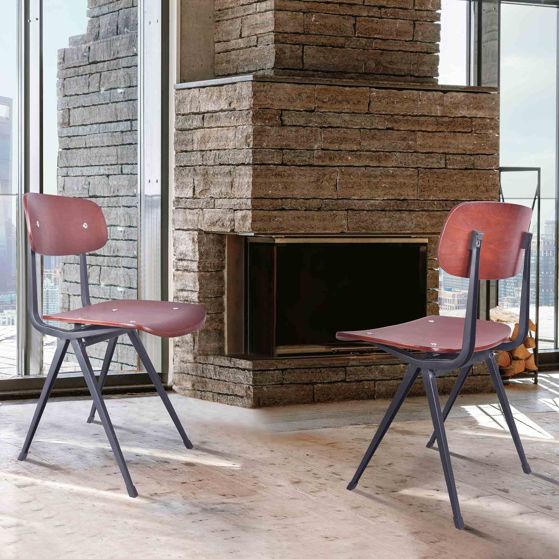 Levi Industrial Dining Chair in Black Metal with Wood Seat and Back - Set of 2 - Image 8