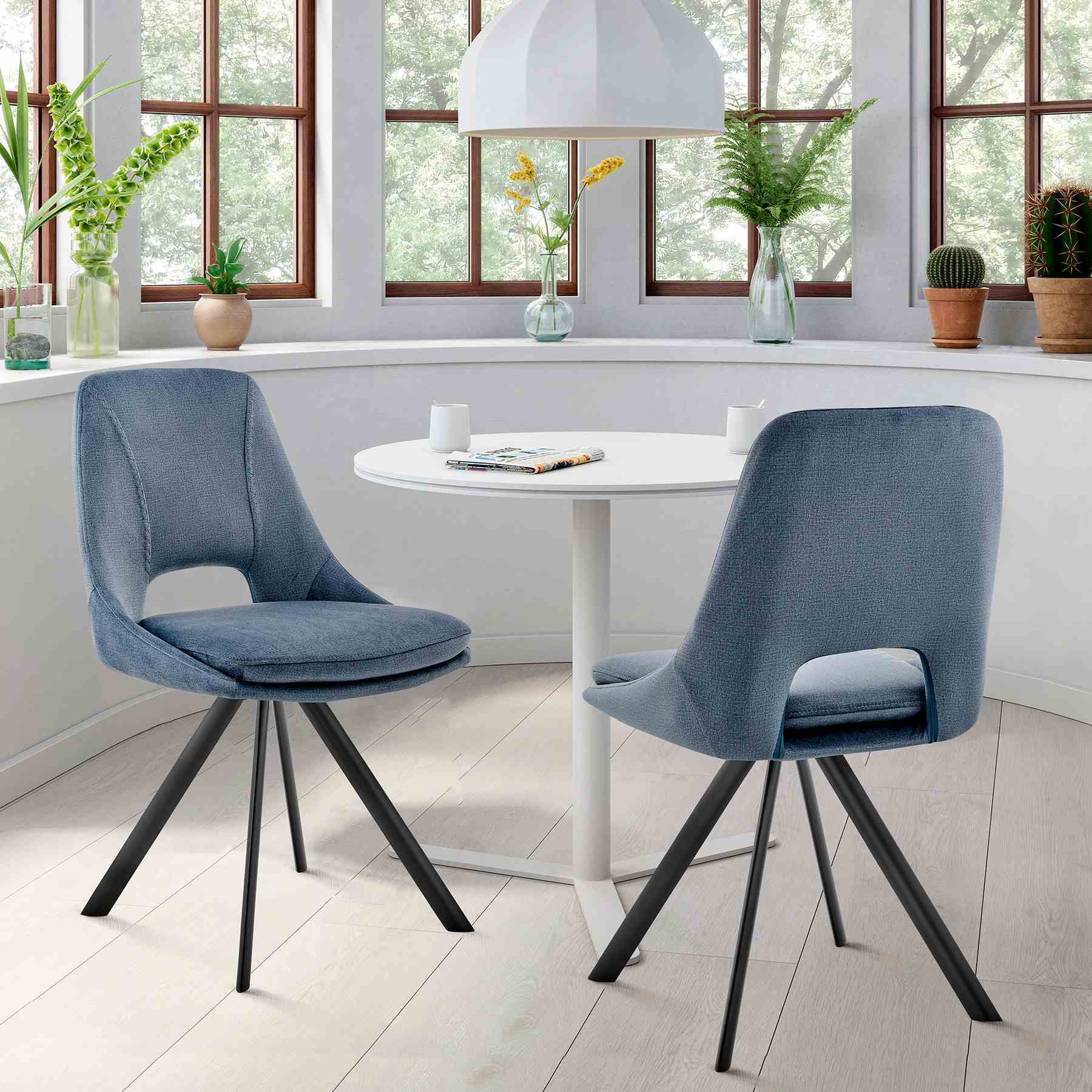 Lexi Dining Room Accent Chair in Blue Velvet and Black Finish - Set of 2 - Image 9