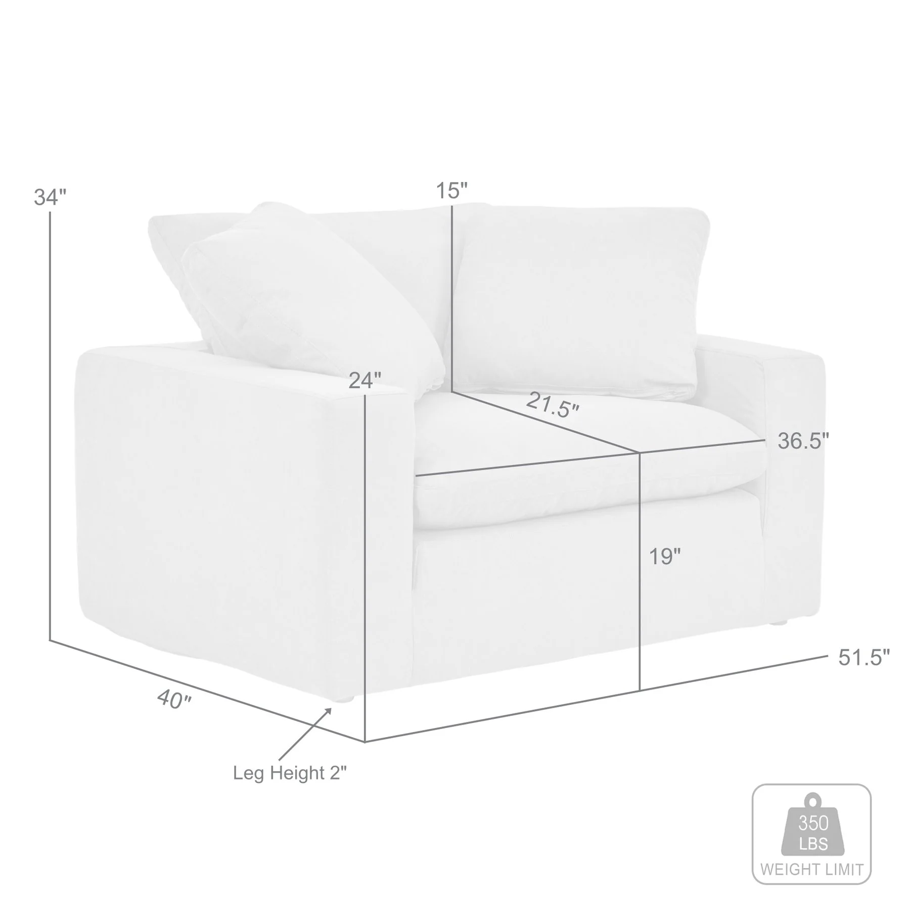 Liberty 51.5" Upholstered Chair and a Half in Pearl - Image 7