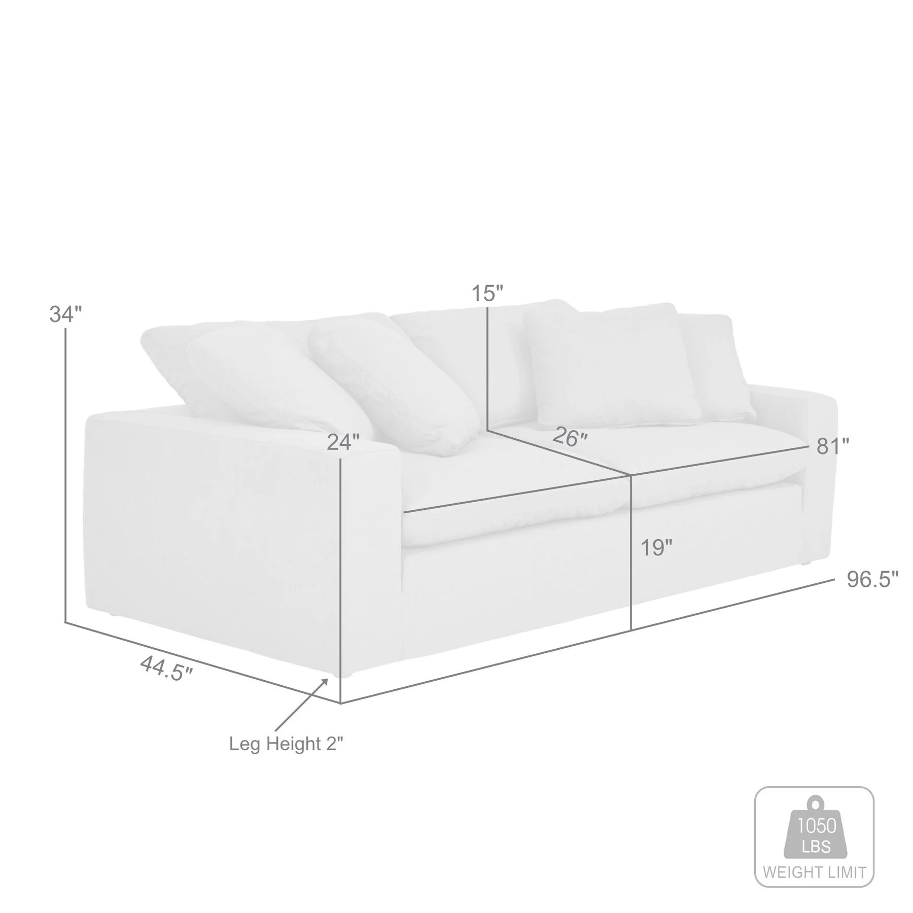 Liberty 96.5" Upholstered Sofa in Slate Gray - Image 7