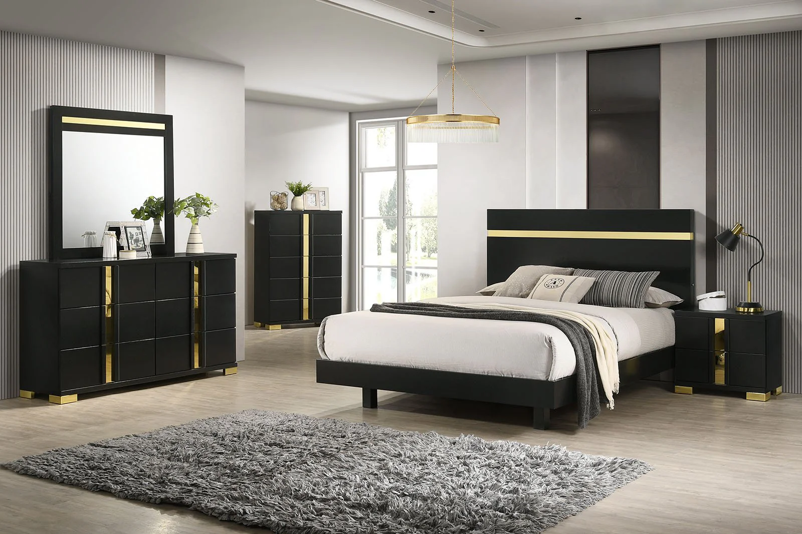 Lillestrom Queen Bed, Black/Gold - Image 2