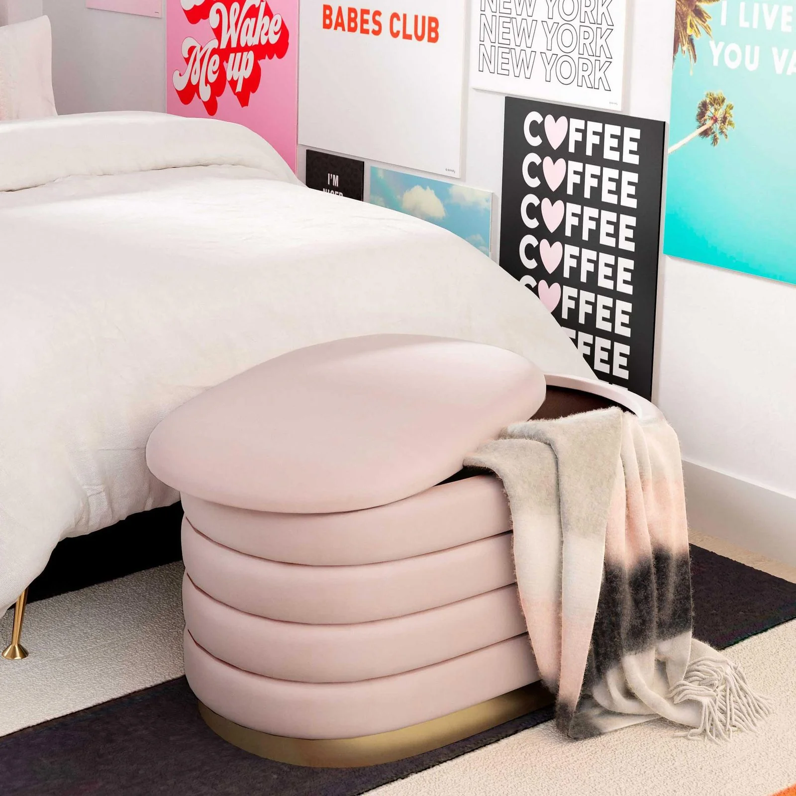 Lillian Blush Velvet Storage Bench - Image 9