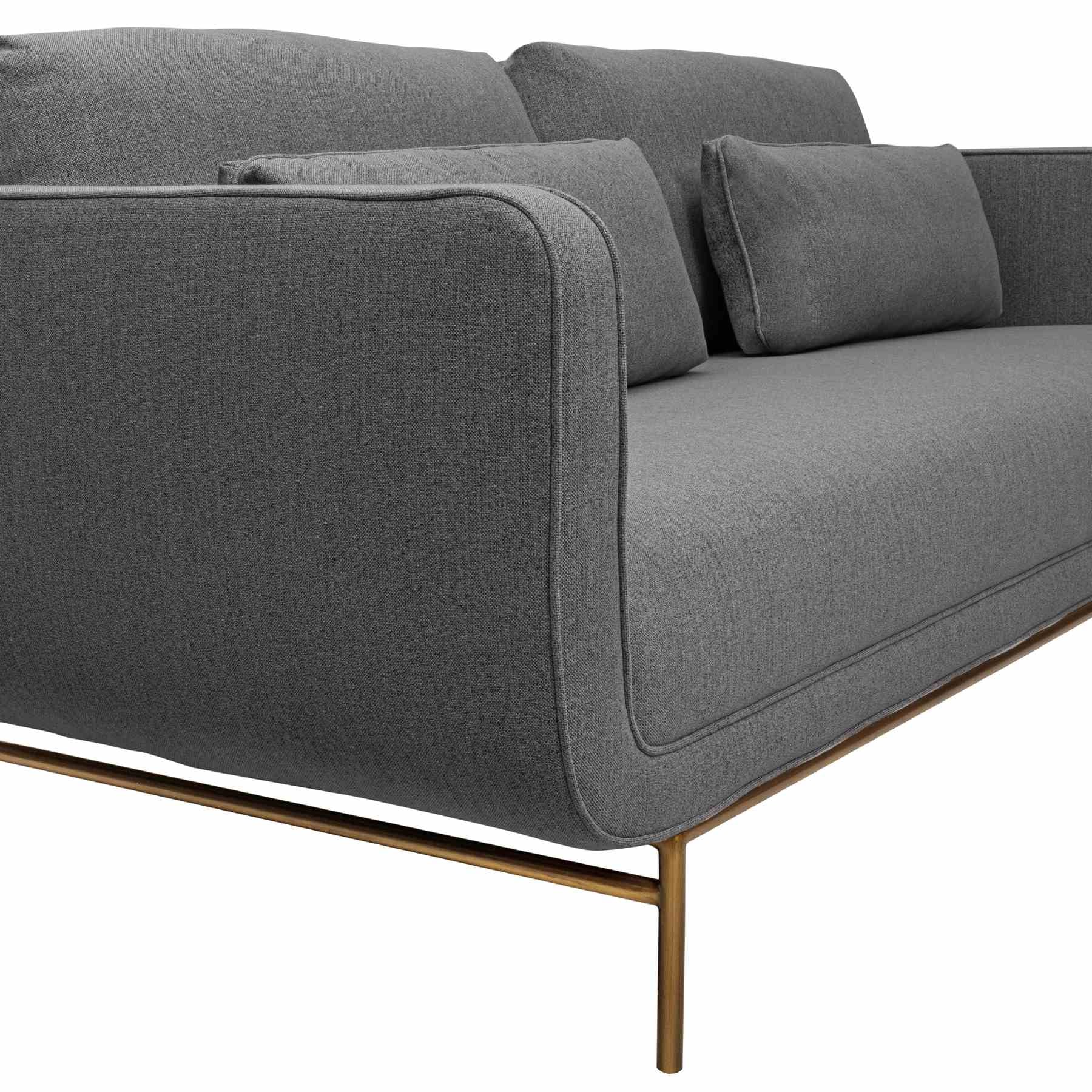 Lilou 77" Gray Fabric Sofa with Antique Brass Metal Legs - Image 6