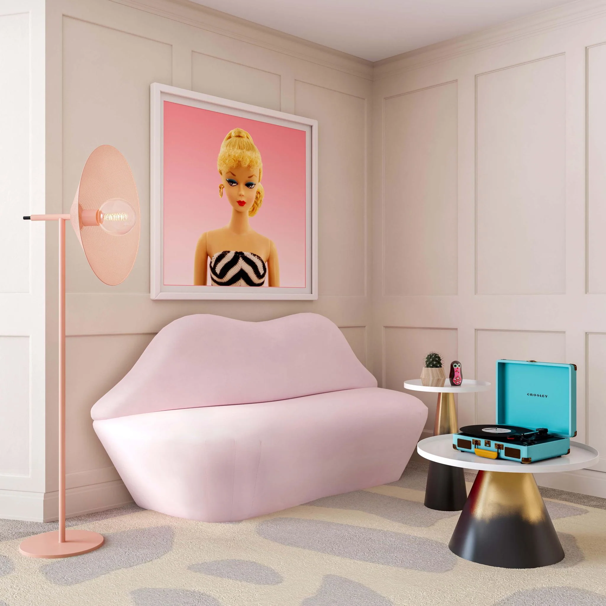 Lips Blush Velvet Settee - Image 2