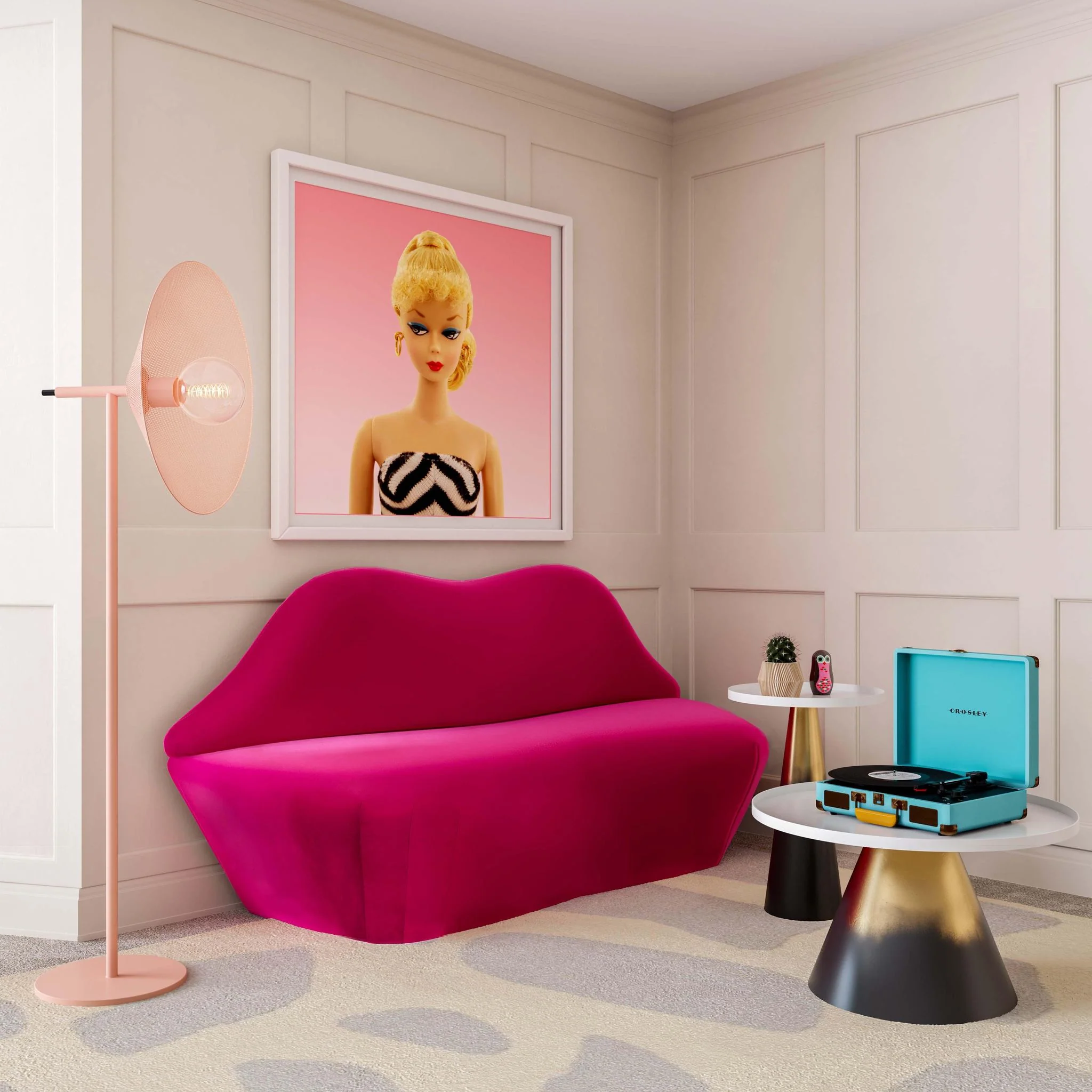Lips Hot Pink Velvet Settee - Image 2