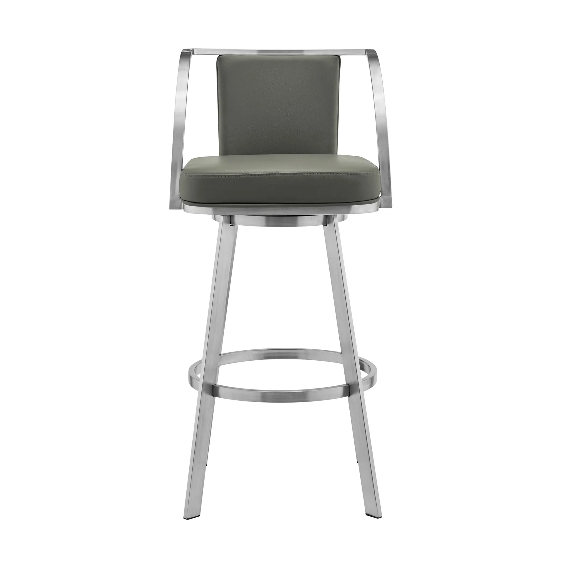 Livingston 26" Gray Faux Leather and Brushed Stainless Steel Swivel Bar Stool - Image 2