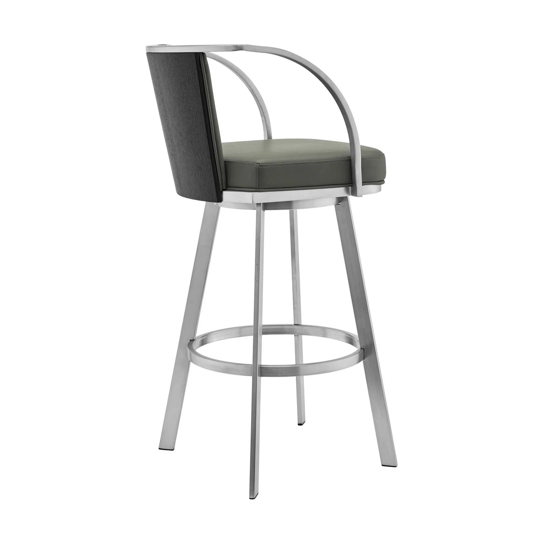 Livingston 26" Gray Faux Leather and Brushed Stainless Steel Swivel Bar Stool - Image 3