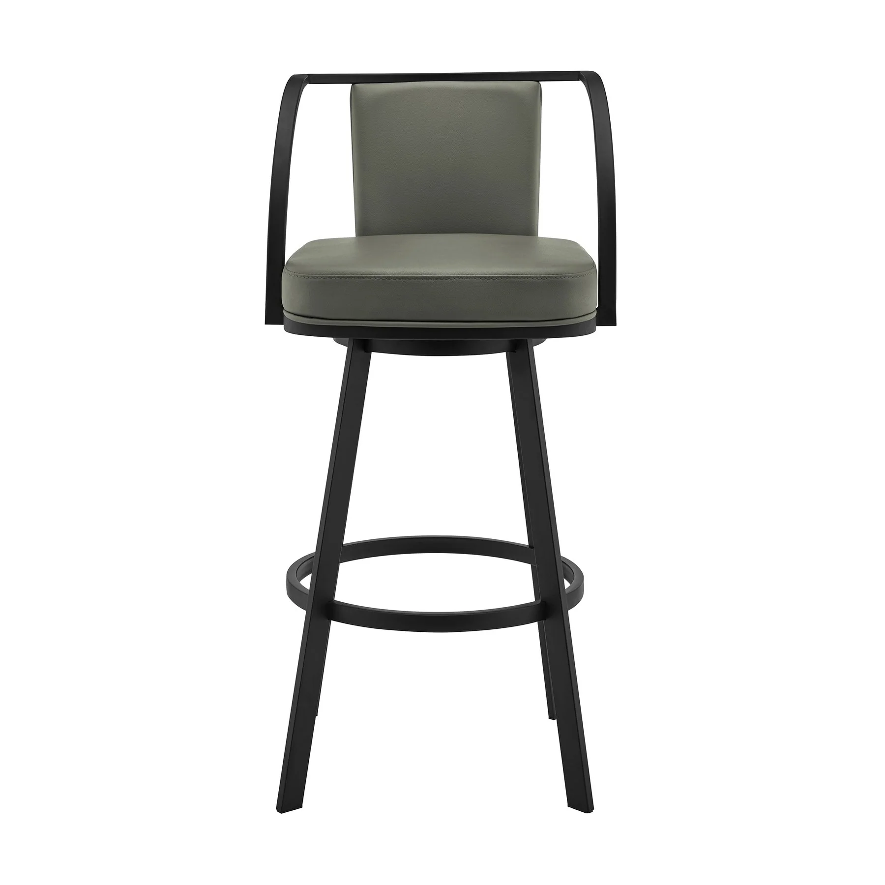 Livingston 30" Gray Faux Leather and Black Metal Swivel Bar Stool - Image 2